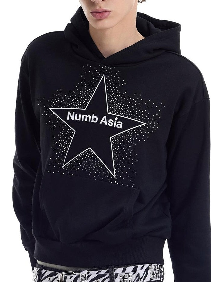 NumbAsia Rhinestone Star Embroidery Print Loose Streetwear Women's Cotton Pullover Hoodies