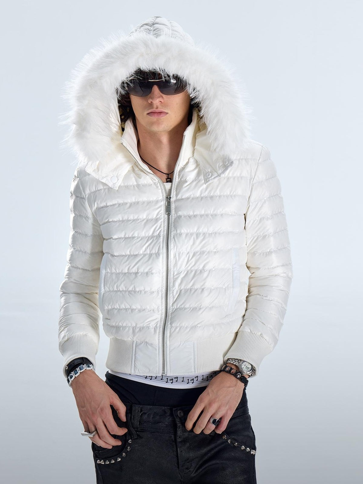 NumbAsia Sequin Embroidered Faux Fur Trim Hooded Quilted Women's Down Jackets