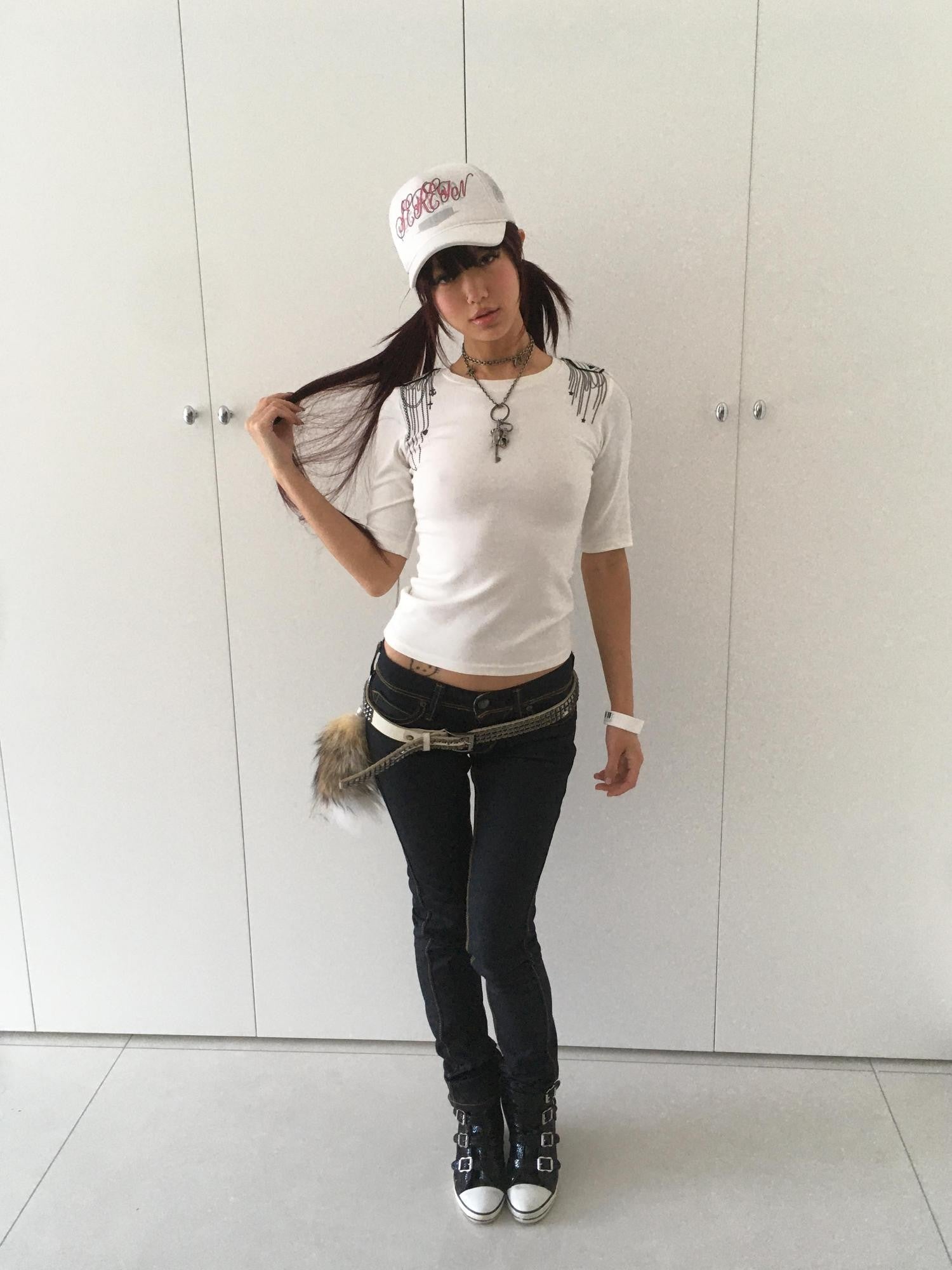 NumbAsia Shoulder Chain Cross Print Embroidered Wide Neck Women's Short Sleeve T-shirts