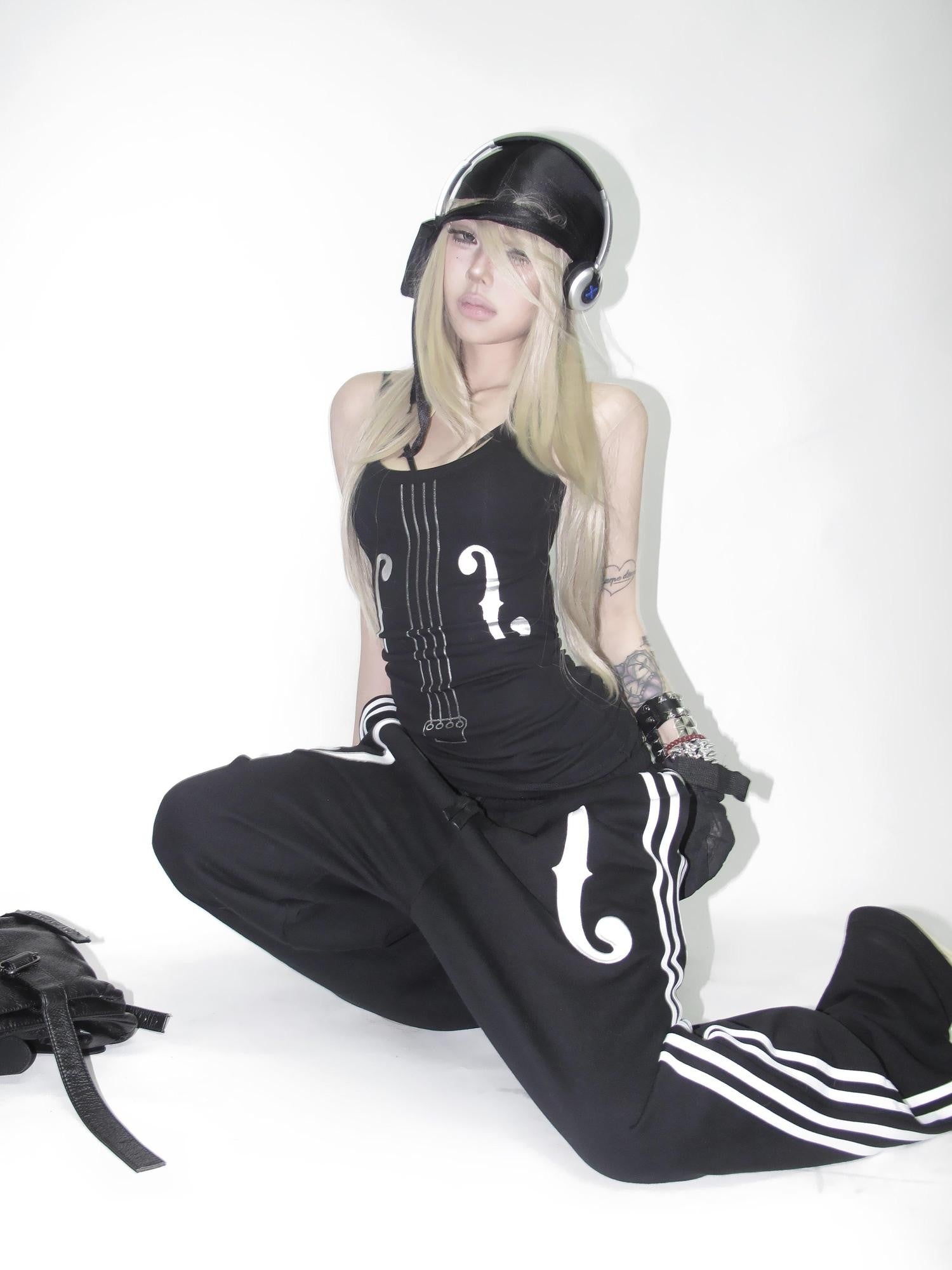 NumbAsia Silver Violin Print Slim Breathable High Stretch Women's Cotton Tank Tops