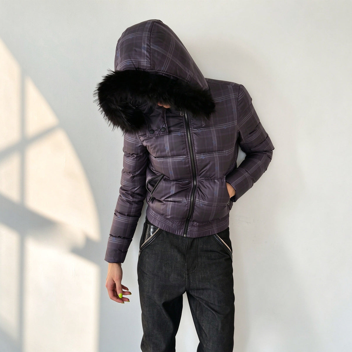 NumbAsia_Skull_Plaid_Hooded_Faux_Fur_Collar_Women's_Polyester_Down_Jackets_1091481232741_MISSTT