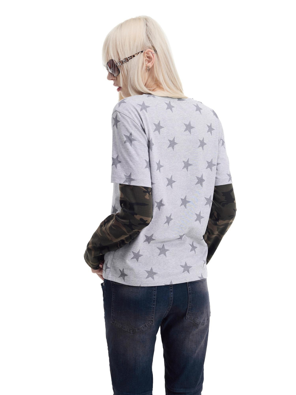 NumbAsia Star Camo Foil Leopard Print Women's Cotton Long Sleeve T-shirts