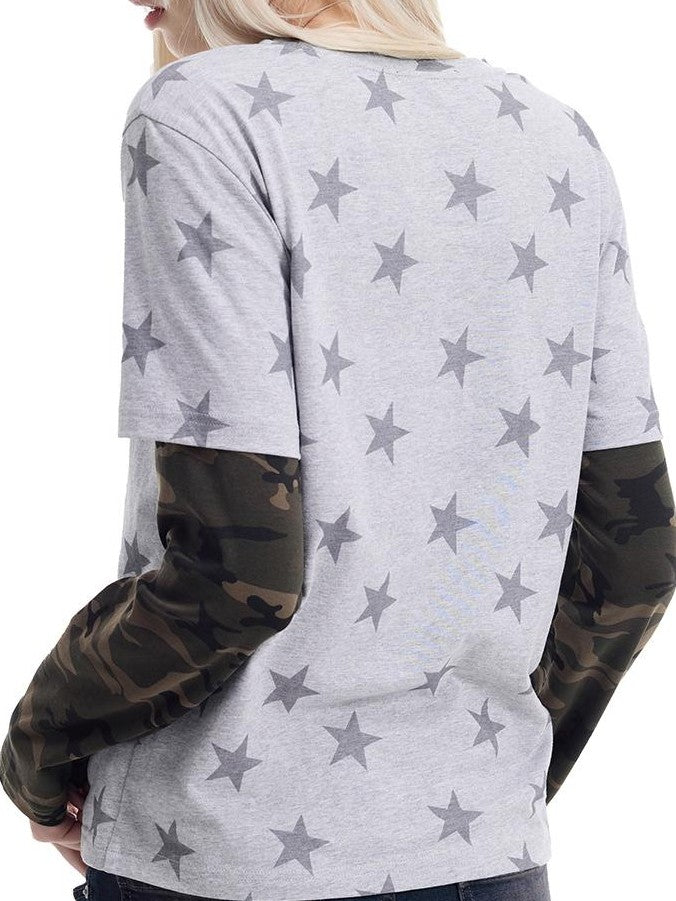NumbAsia Star Camo Foil Leopard Print Women's Cotton Long Sleeve T-shirts