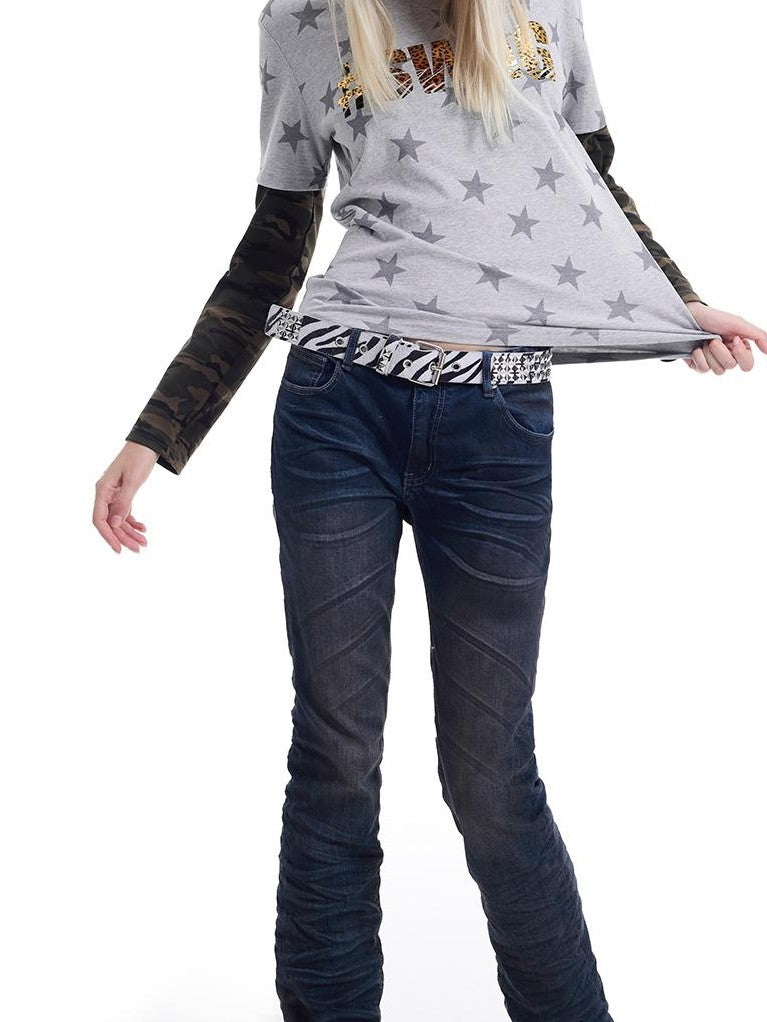 NumbAsia Star Camo Foil Leopard Print Women's Cotton Long Sleeve T-shirts