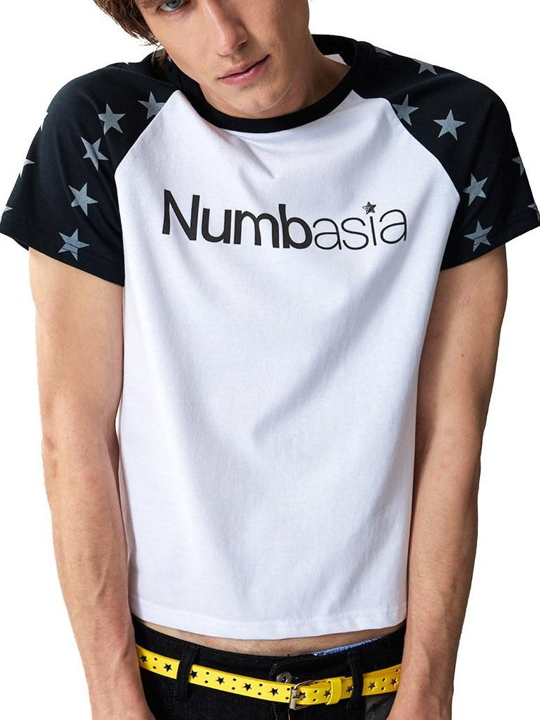 NumbAsia Star Rhinestone Logo Print Raglan Women's Cotton Blend Short Sleeve T-shirts