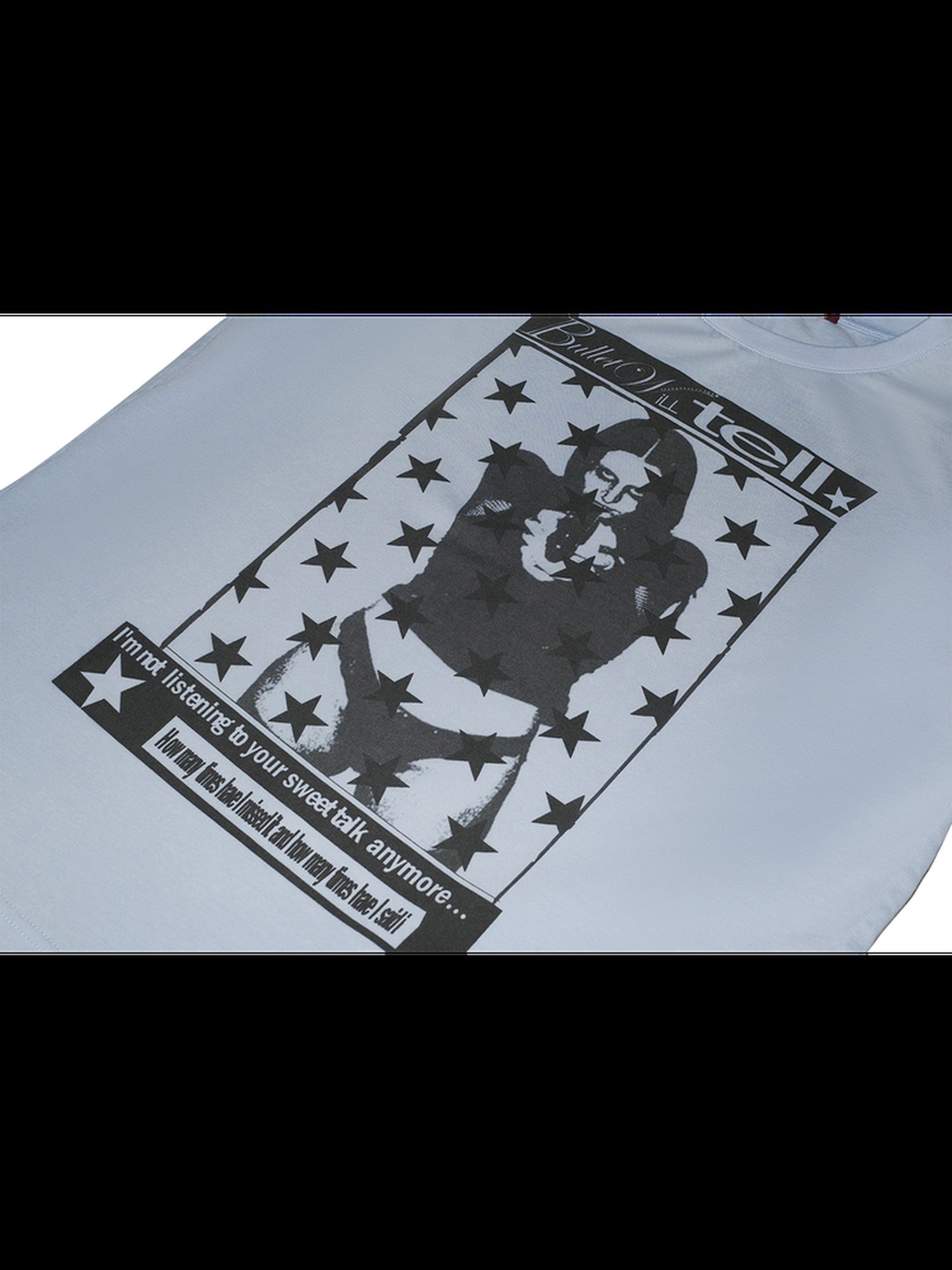 NumbAsia Star Slogan Print Washed Light Blue Women's Cotton Short Sleeve T-shirts