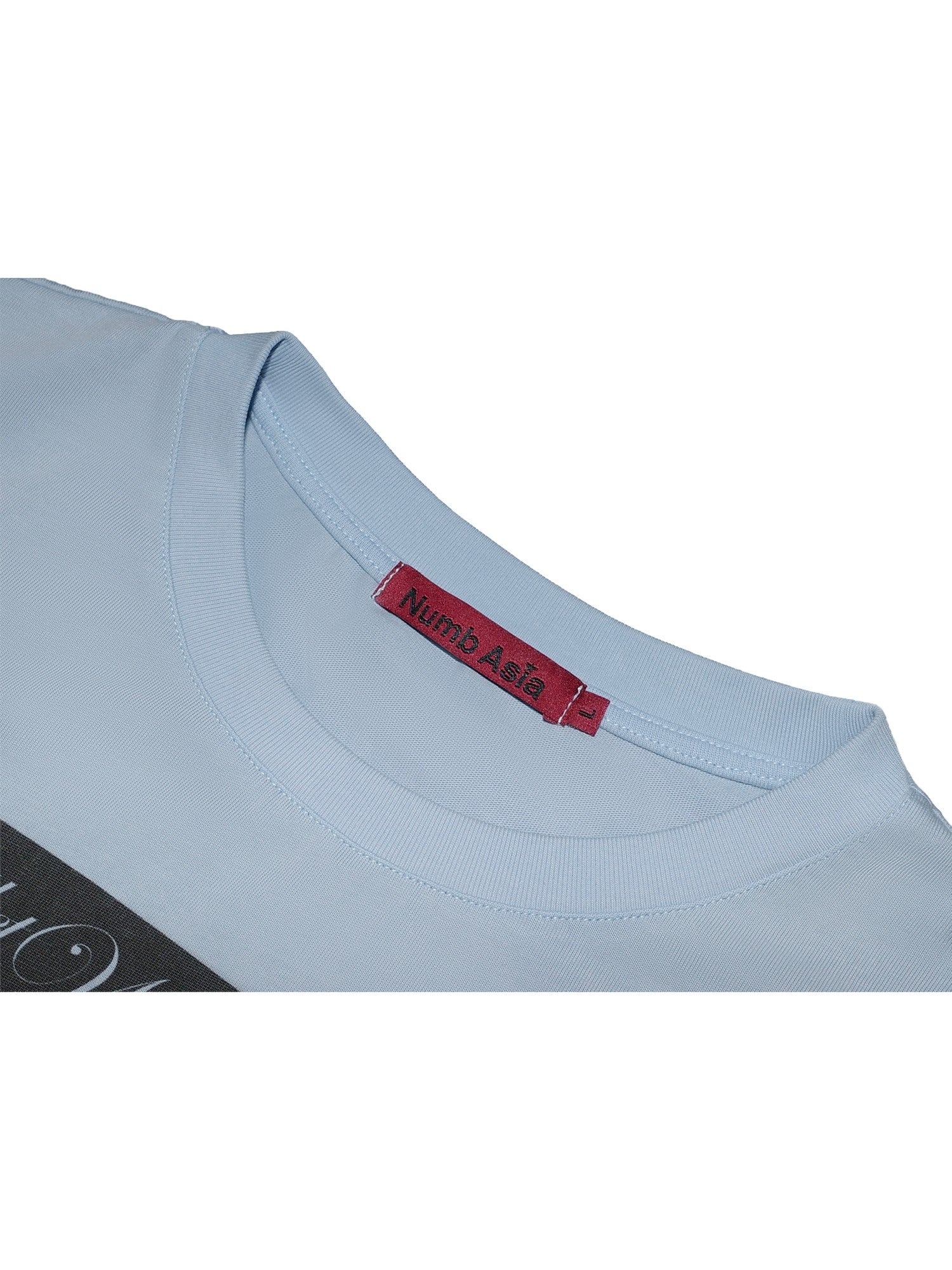 NumbAsia Star Slogan Print Washed Light Blue Women's Cotton Short Sleeve T-shirts