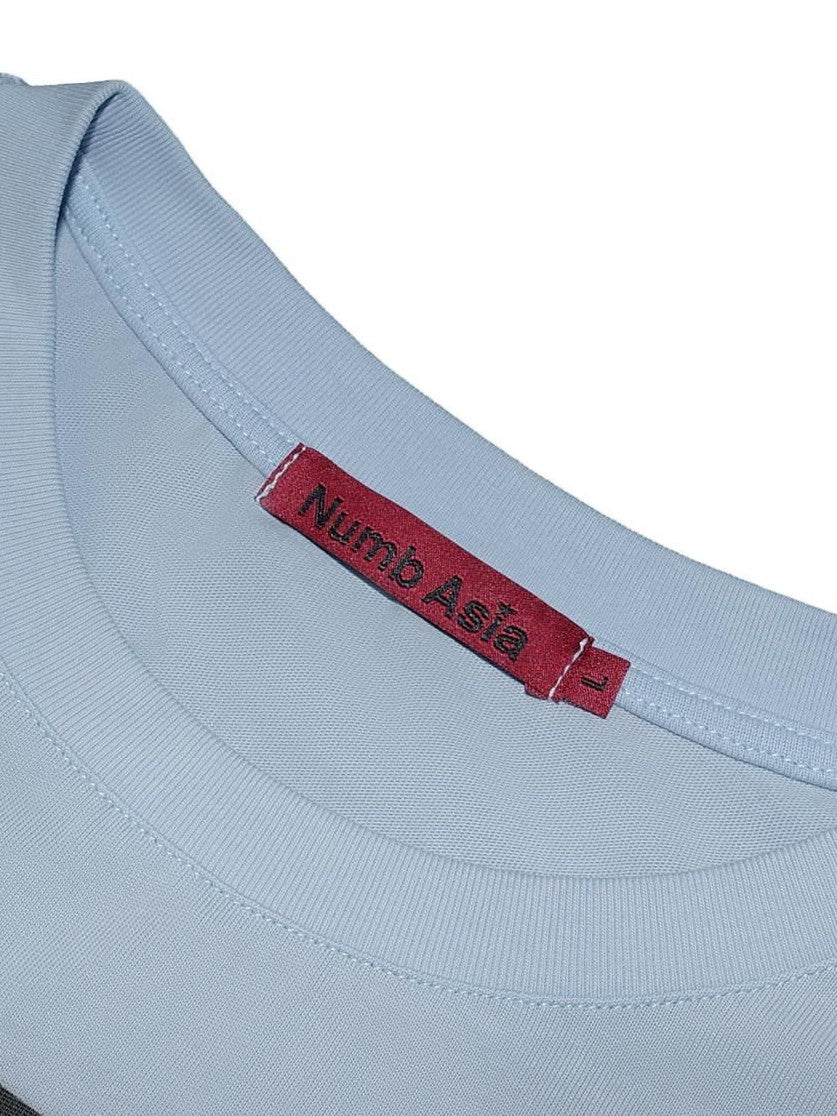 NumbAsia Star Slogan Print Washed Light Blue Women's Cotton Short Sleeve T-shirts