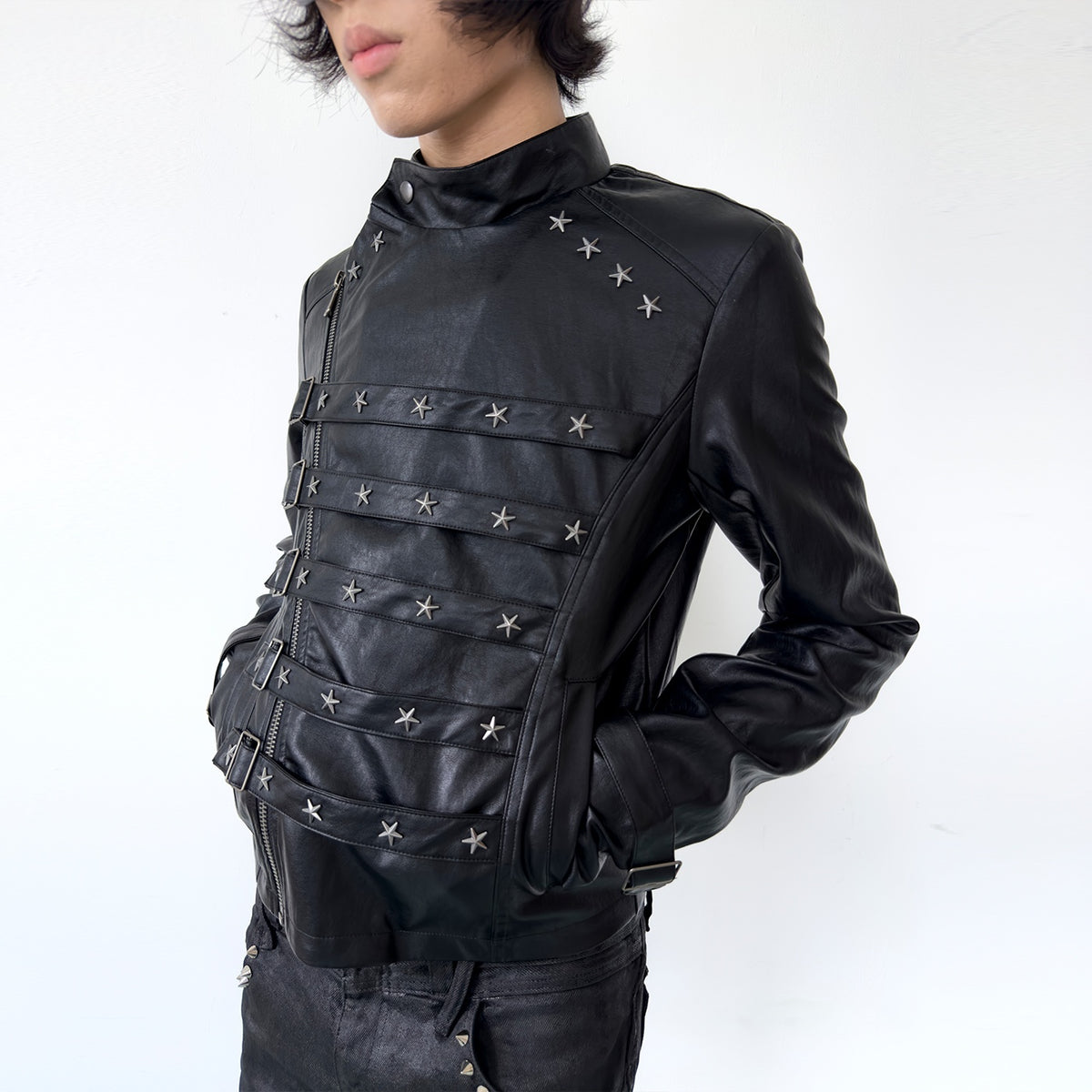 NumbAsia_Star_Studded_Multi_Strap_Asymmetric_Zip_Faux_Leather_Women's_Leather_Jackets_1088435975619_MISSTT