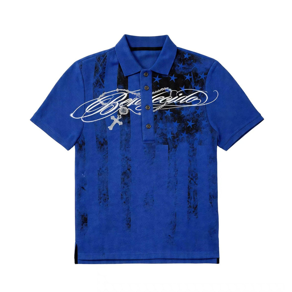 NumbAsia_Stars_And_Stripes_Allover_Logo_Polo_Collar_Women's_Cotton_Short_Sleeve_T-shirts_1049909063130_MISSTT