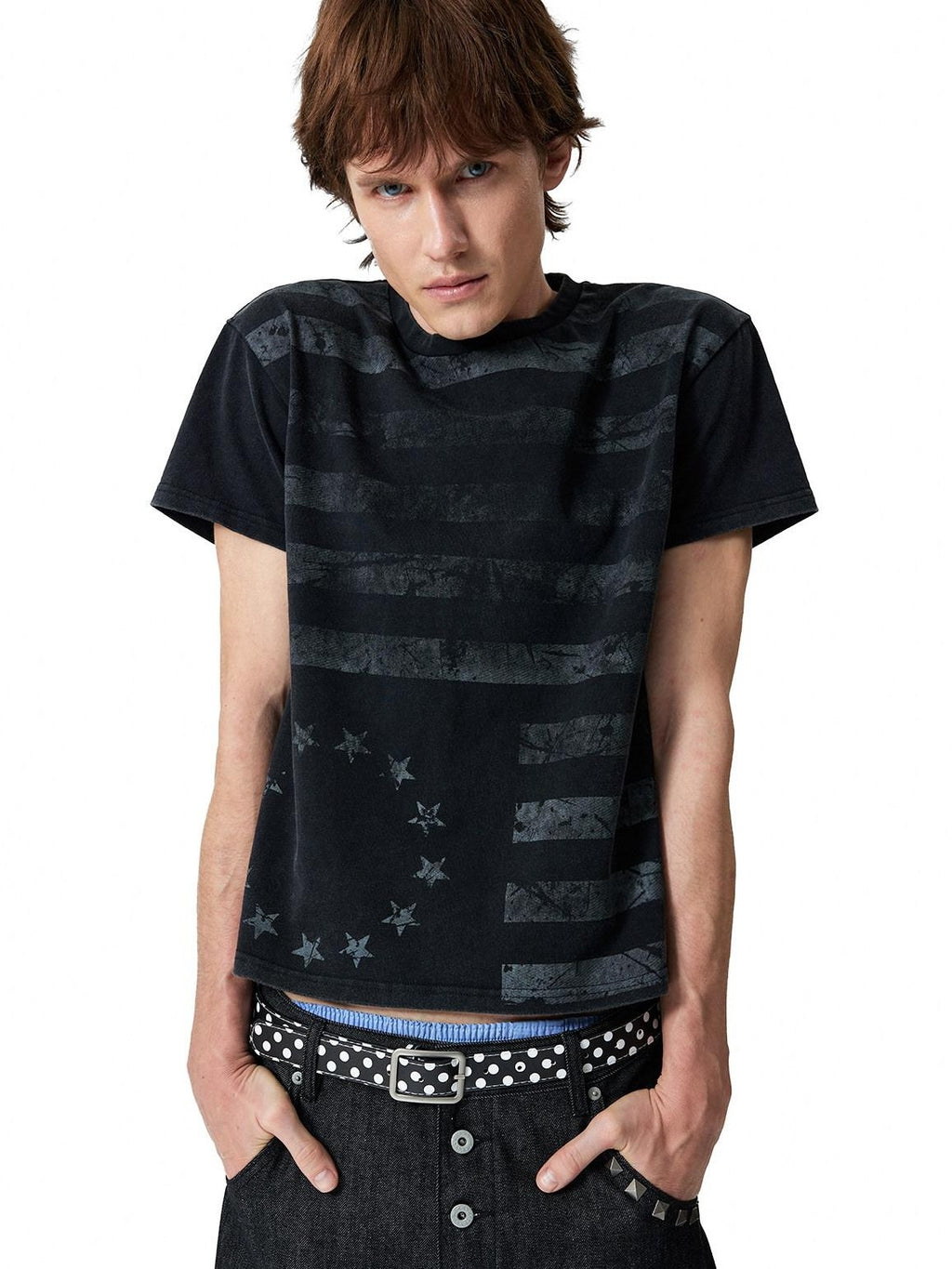NumbAsia Stars And Stripes Distressed Washed Print Women's Cotton Short Sleeve T-shirts