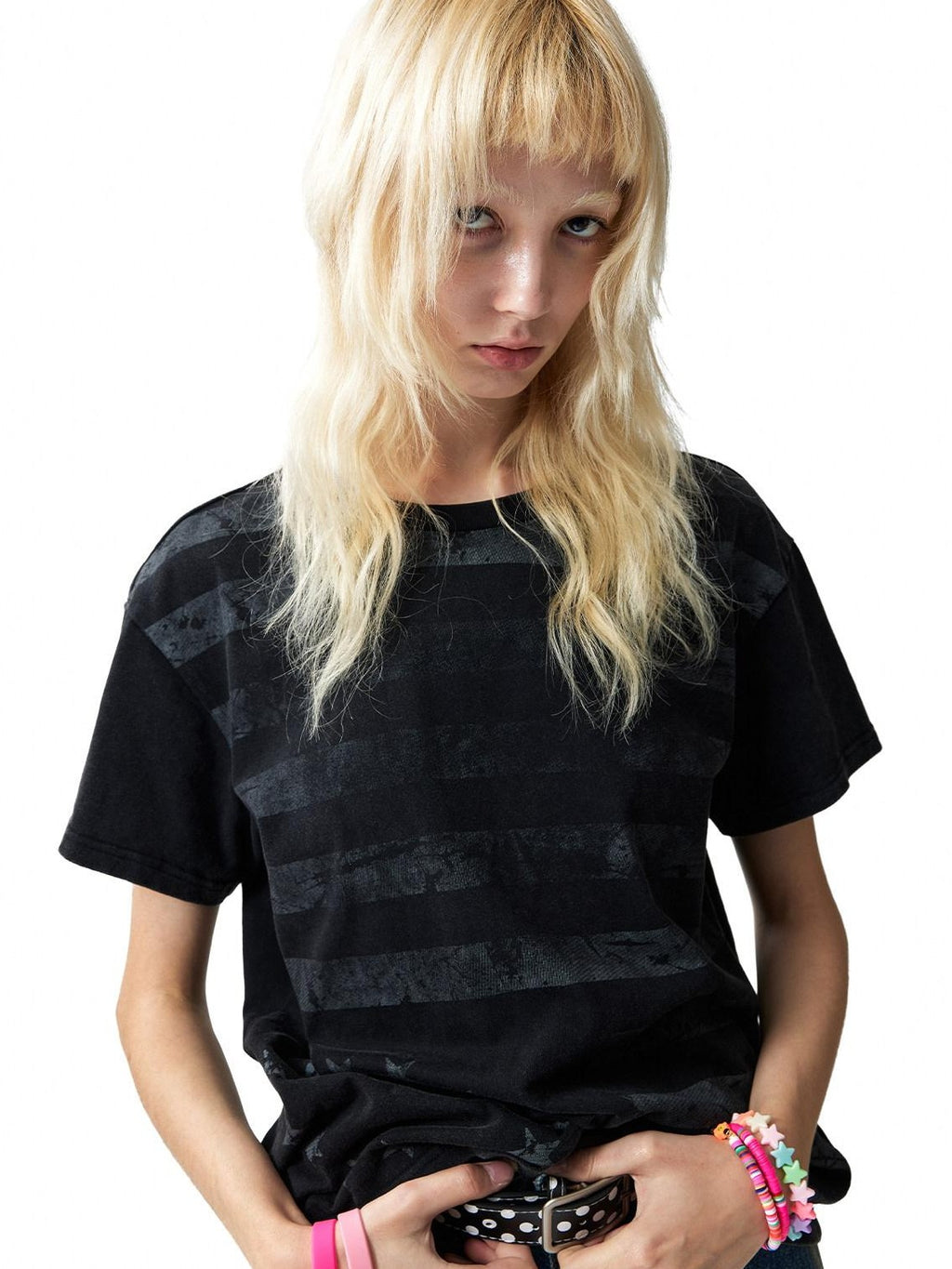 NumbAsia Stars And Stripes Distressed Washed Print Women's Cotton Short Sleeve T-shirts