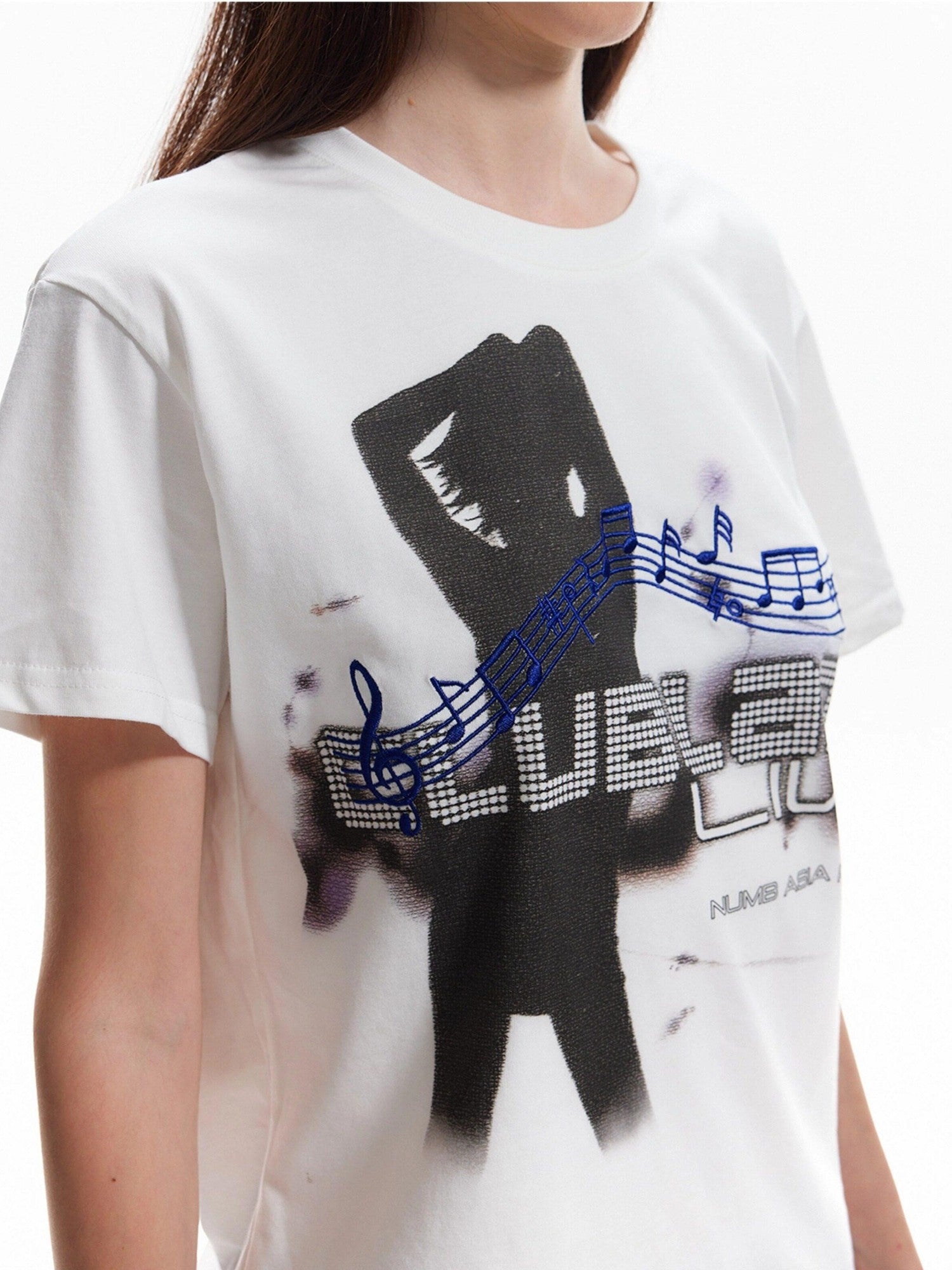 NumbAsia Street Character Electronic Note Embroidery Women's Short Sleeve T-shirts