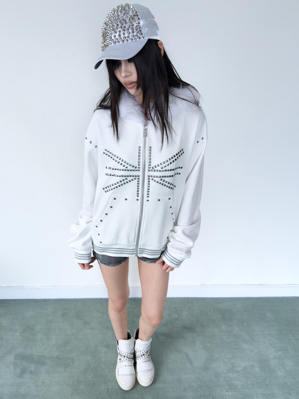 NumbAsia Union Jack Graphic Faux Fur Trim Hooded Women's Cotton Zip-up Hoodies