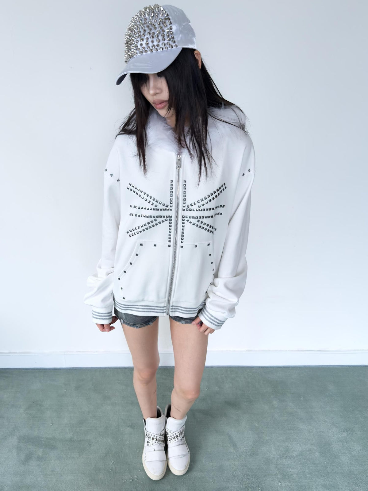 NumbAsia Union Jack Graphic Faux Fur Trim Hooded Women's Cotton Zip-up Hoodies