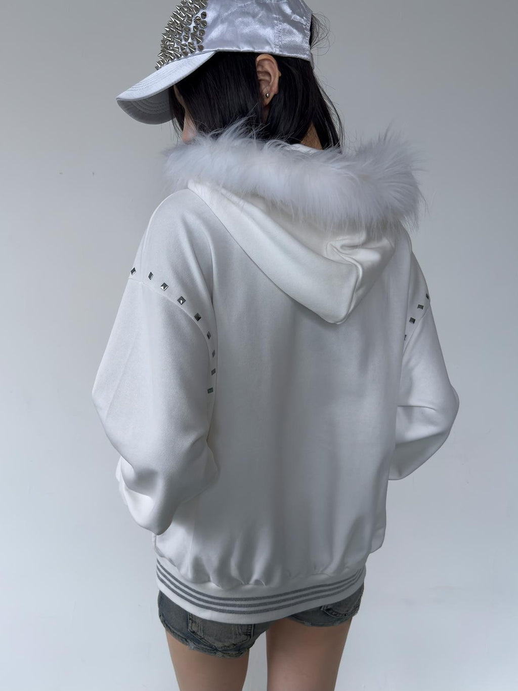 NumbAsia Union Jack Graphic Faux Fur Trim Hooded Women's Cotton Zip-up Hoodies