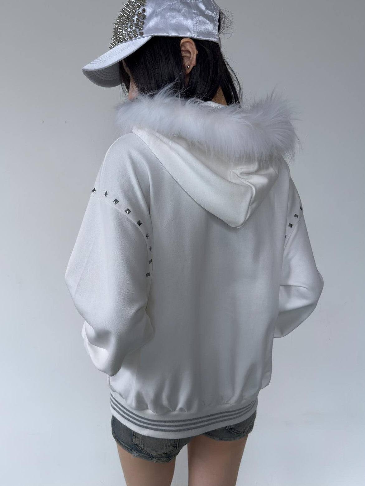 NumbAsia Union Jack Graphic Faux Fur Trim Hooded Women's Cotton Zip-up Hoodies