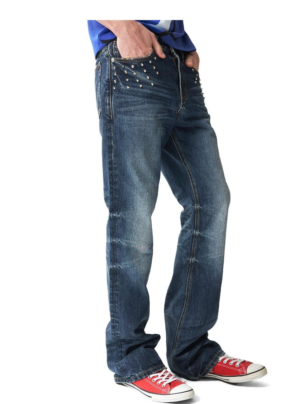 NumbAsia Vintage Washed Studded Claw Distressed Whisker Women's Cotton Bootcut Jeans