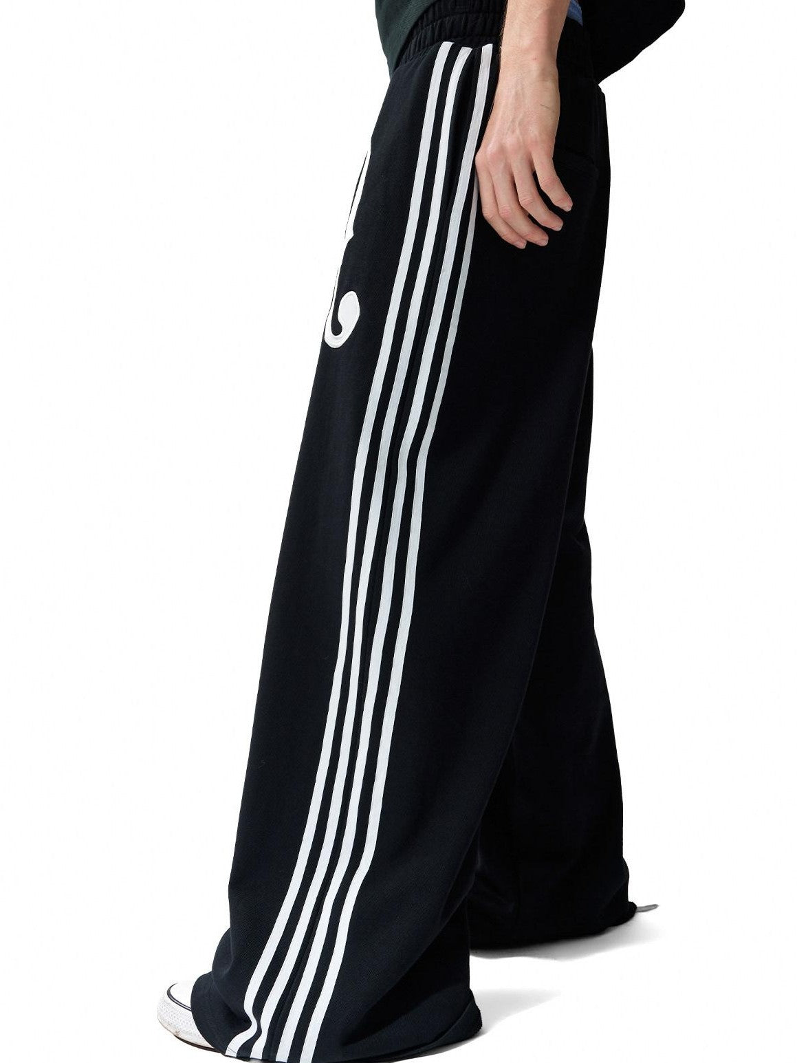 NumbAsia Violin Note Applique Embroidered Striped Women's Cotton Wide-leg Pants