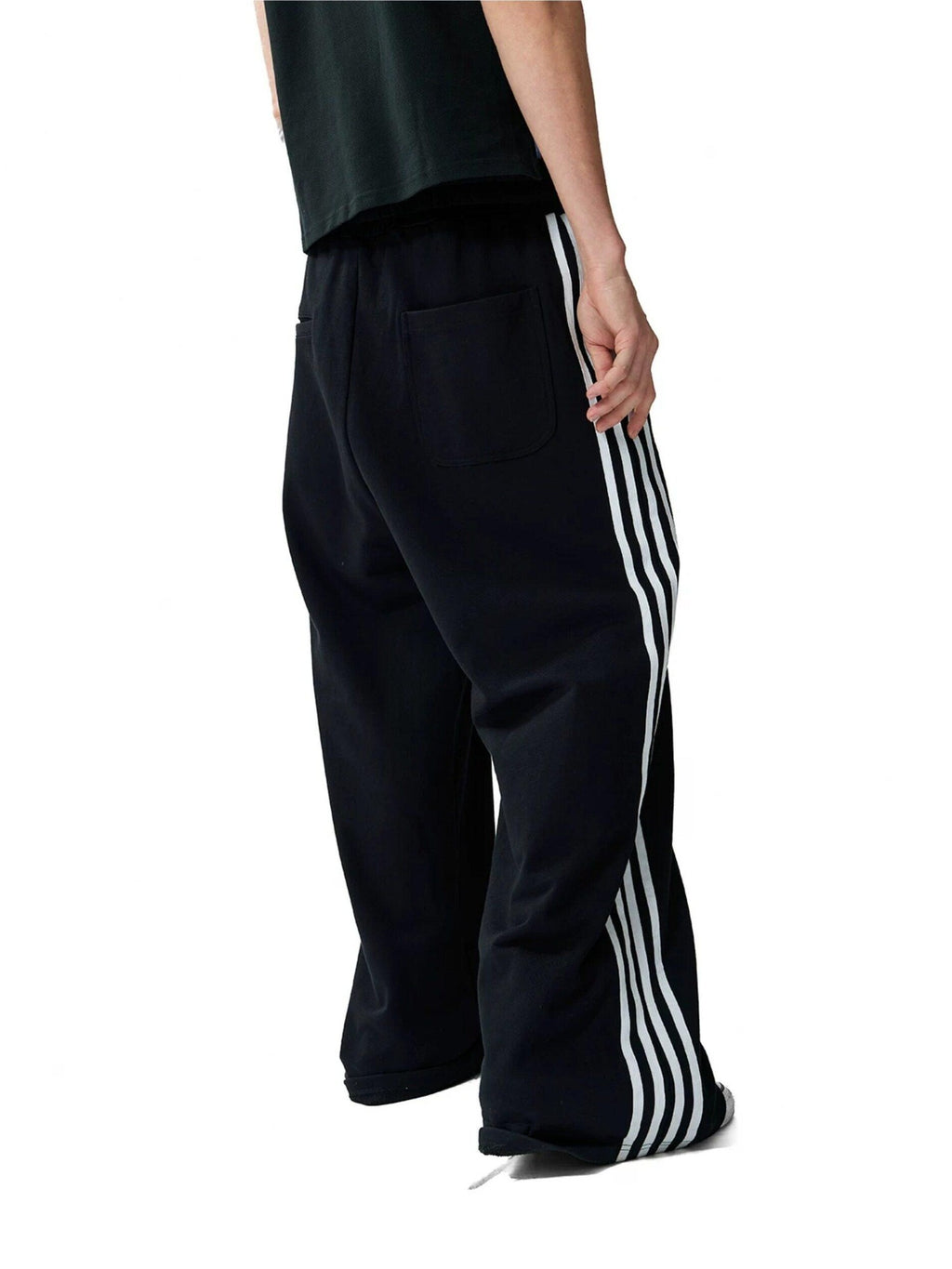NumbAsia Violin Note Applique Embroidered Striped Women's Cotton Wide-leg Pants