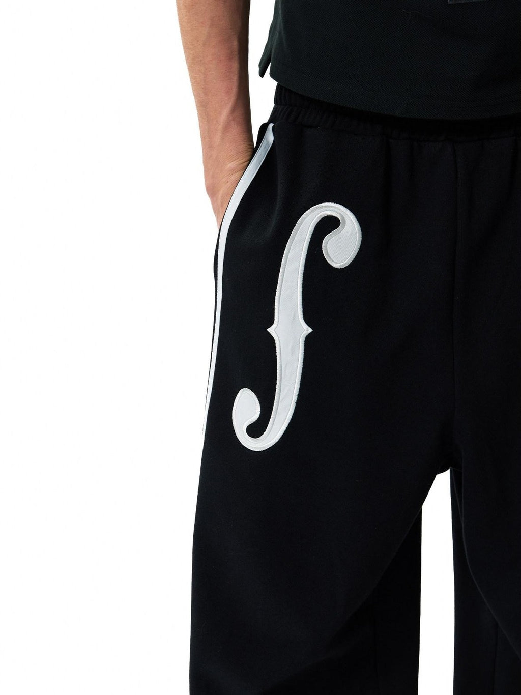 NumbAsia Violin Note Applique Embroidered Striped Women's Cotton Wide-leg Pants
