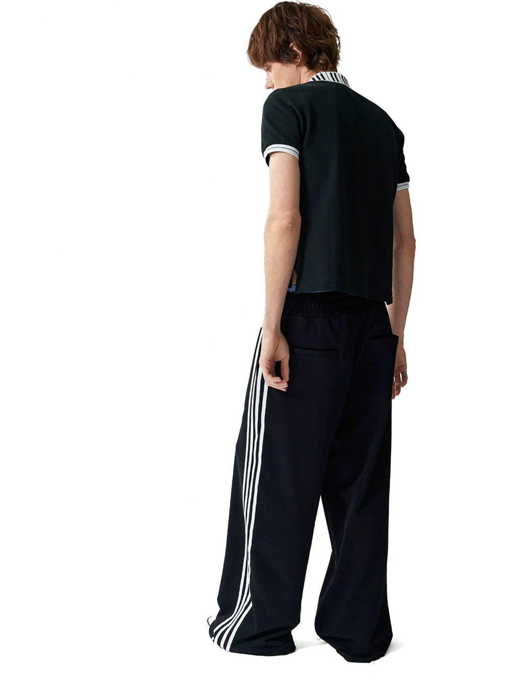 NumbAsia Violin Note Applique Embroidered Striped Women's Cotton Wide-leg Pants