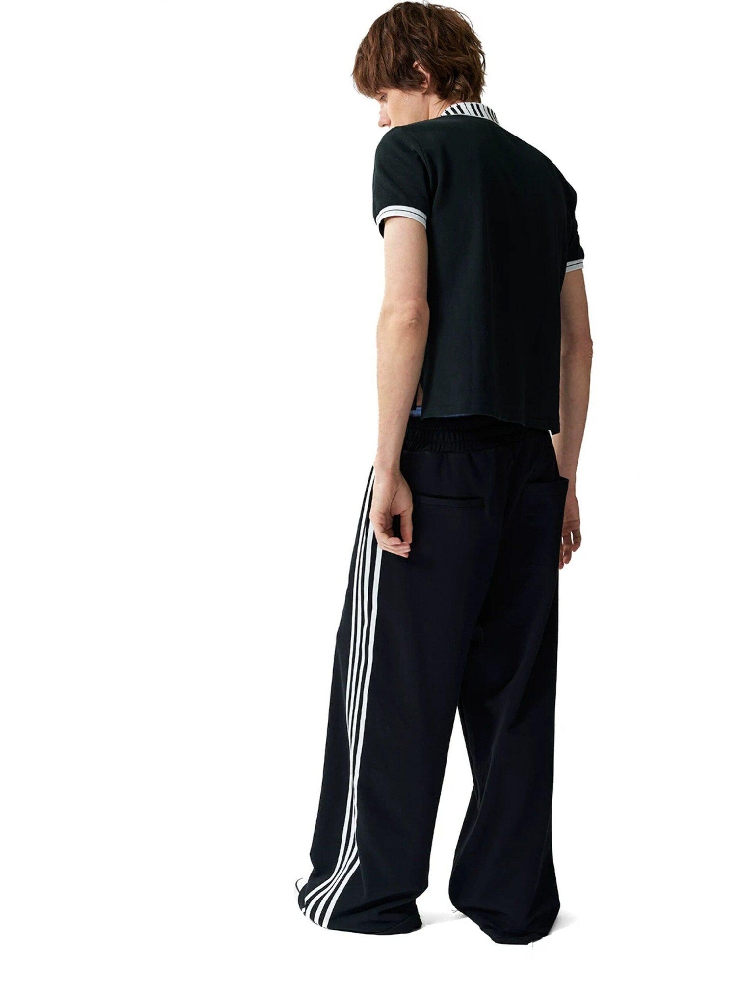 NumbAsia Violin Note Applique Embroidered Striped Women's Cotton Wide-leg Pants