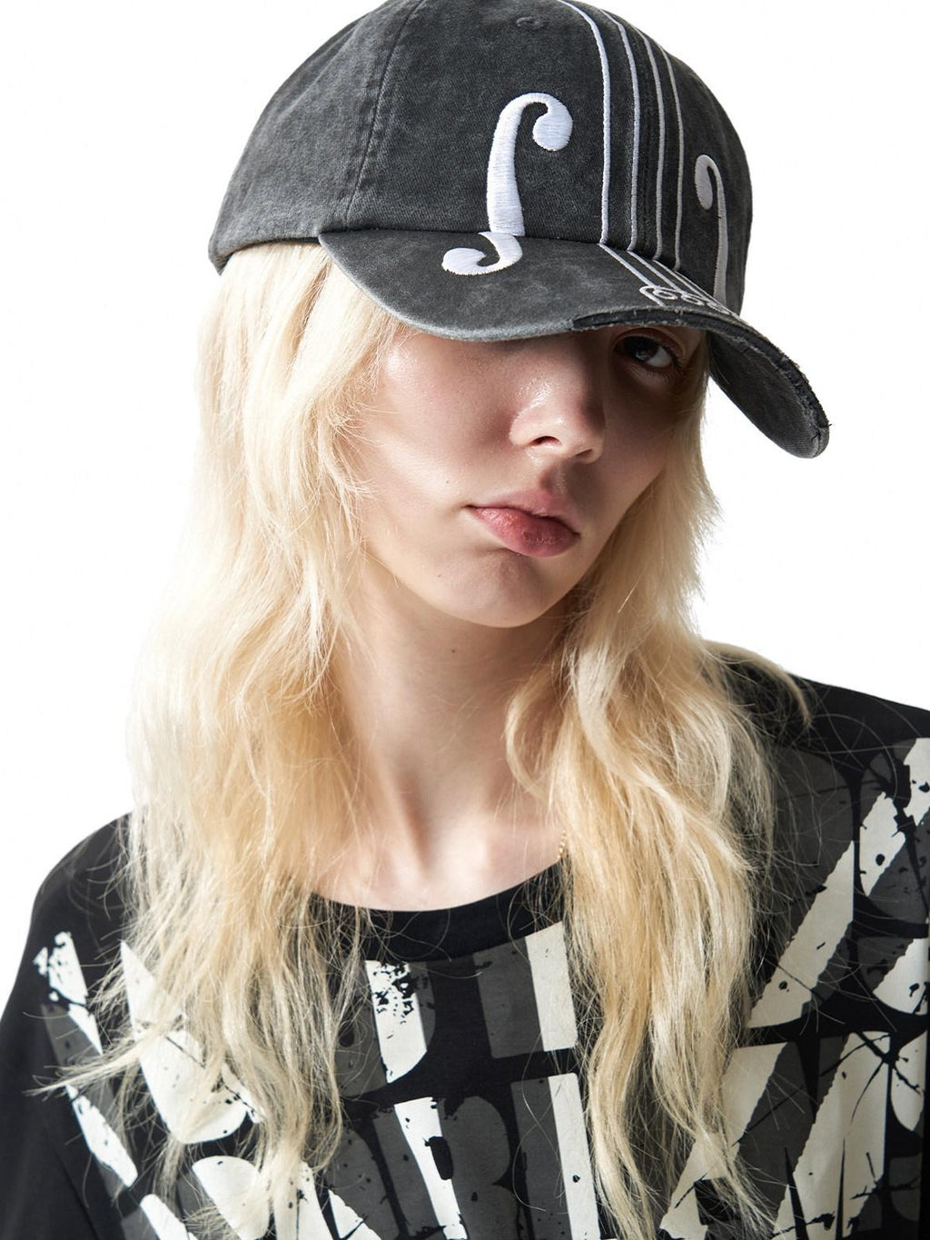NumbAsia Violin Note Embroidery Washed Distressed Cropped Brim Women's Linen Hats