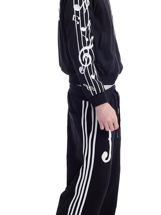 NumbAsia Violin Note Striped Embroidery Zip Women's Polyester Harrington Jackets