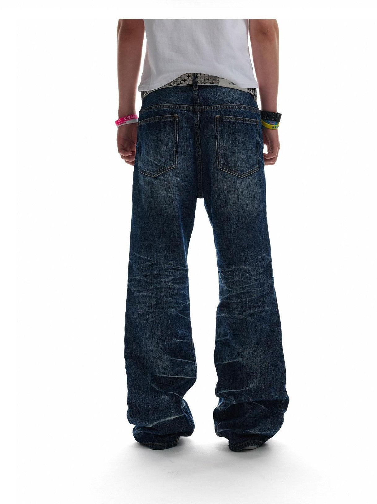 NumbAsia Washed Distressed Pressed Pleat Micro Flare Street Women's Straight-leg Jeans