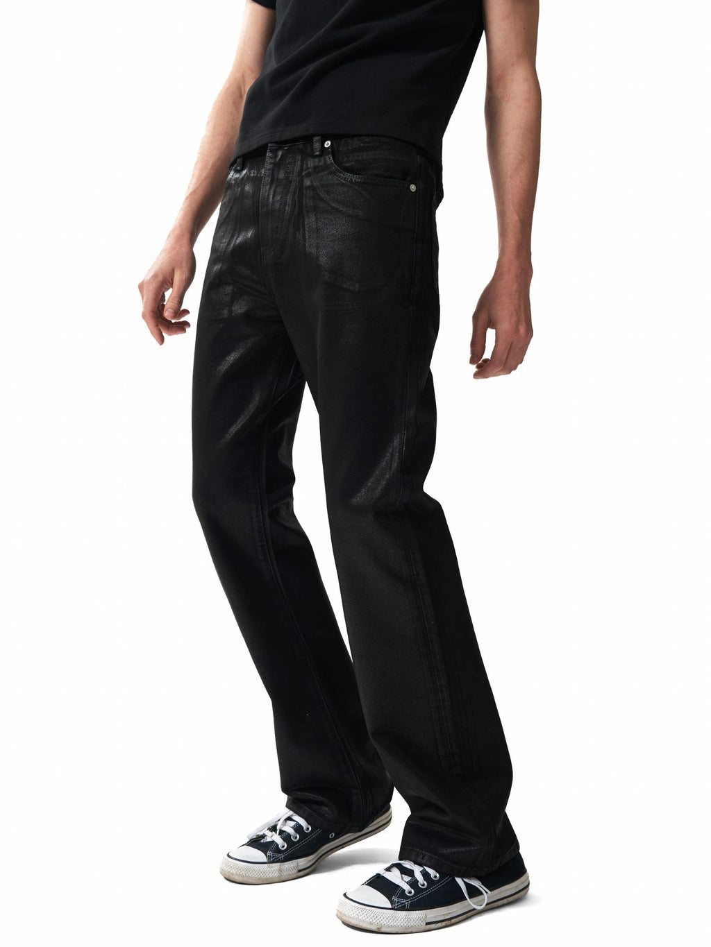 NumbAsia Waxed Coated Metal Hardware Zipper Slim Women's Cotton Denim Straight-leg Jeans