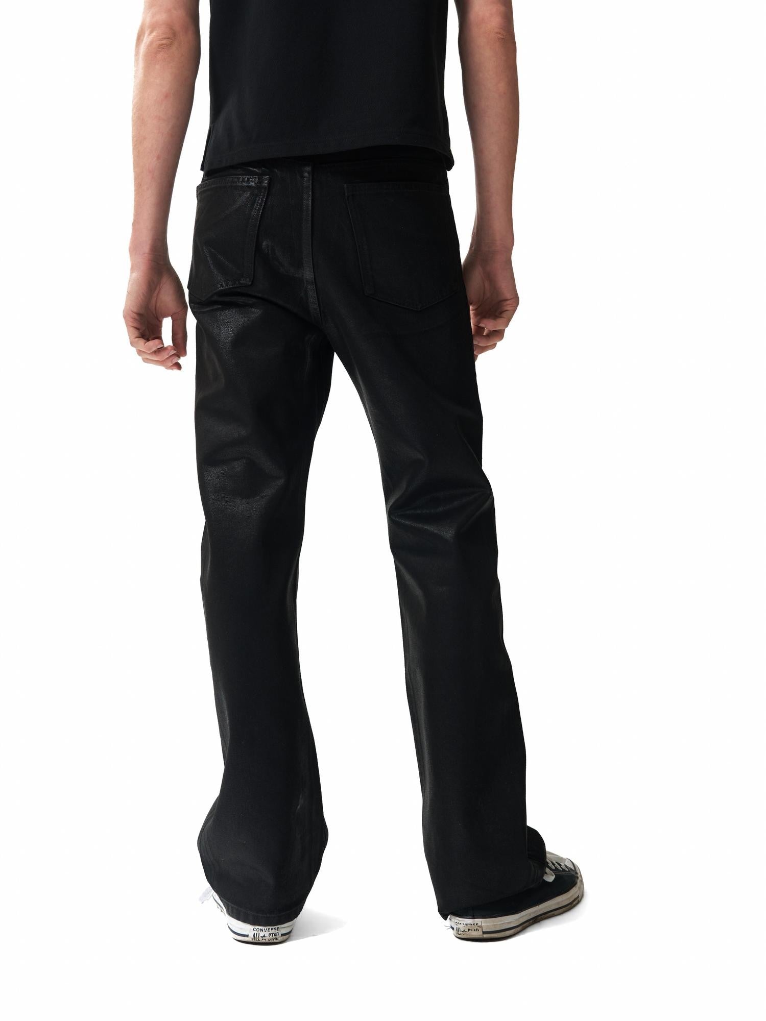 NumbAsia Waxed Coated Metal Hardware Zipper Slim Women's Cotton Denim Straight-leg Jeans