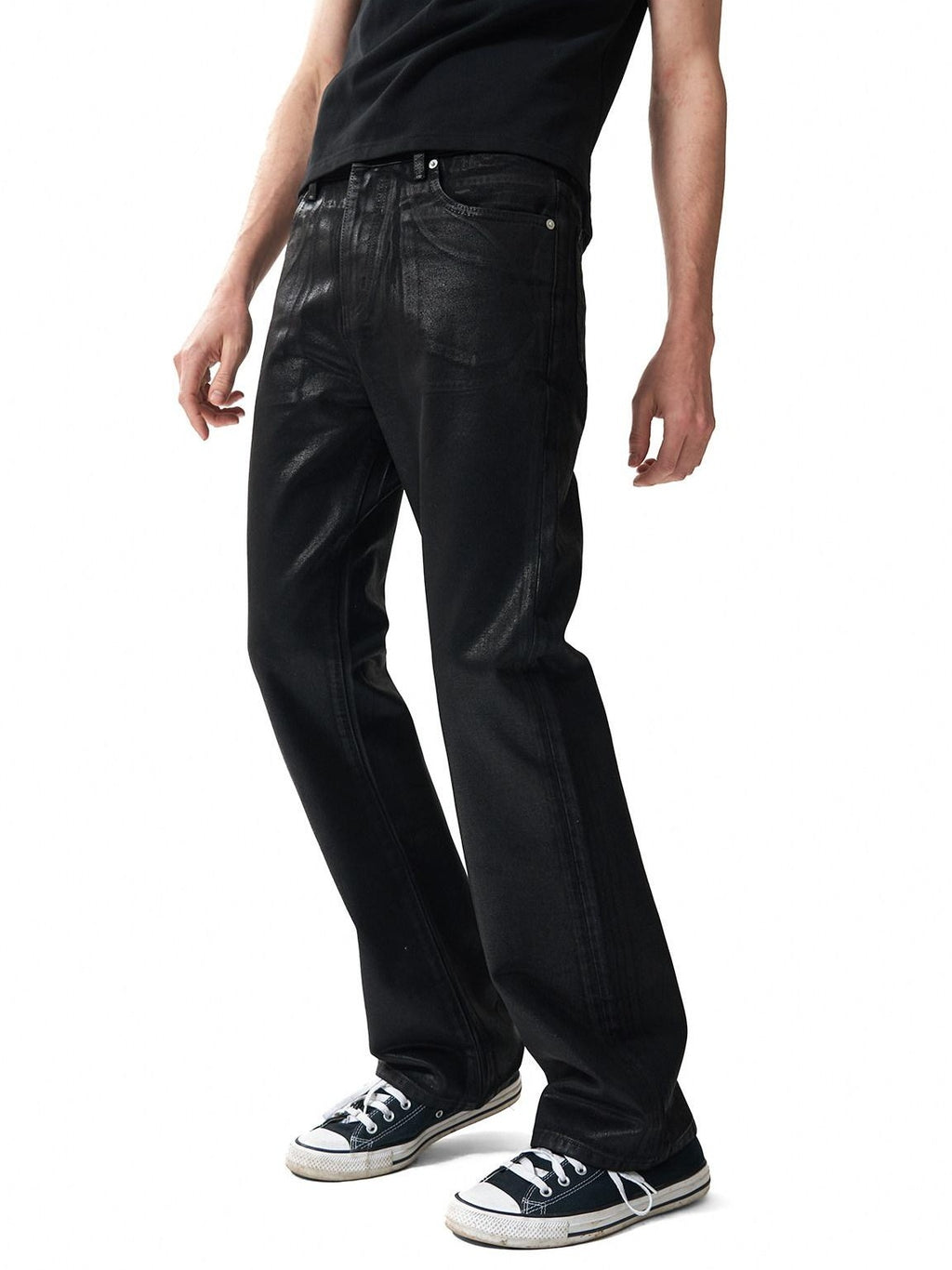 NumbAsia Waxed Coated Metal Hardware Zipper Slim Women's Cotton Denim Straight-leg Jeans