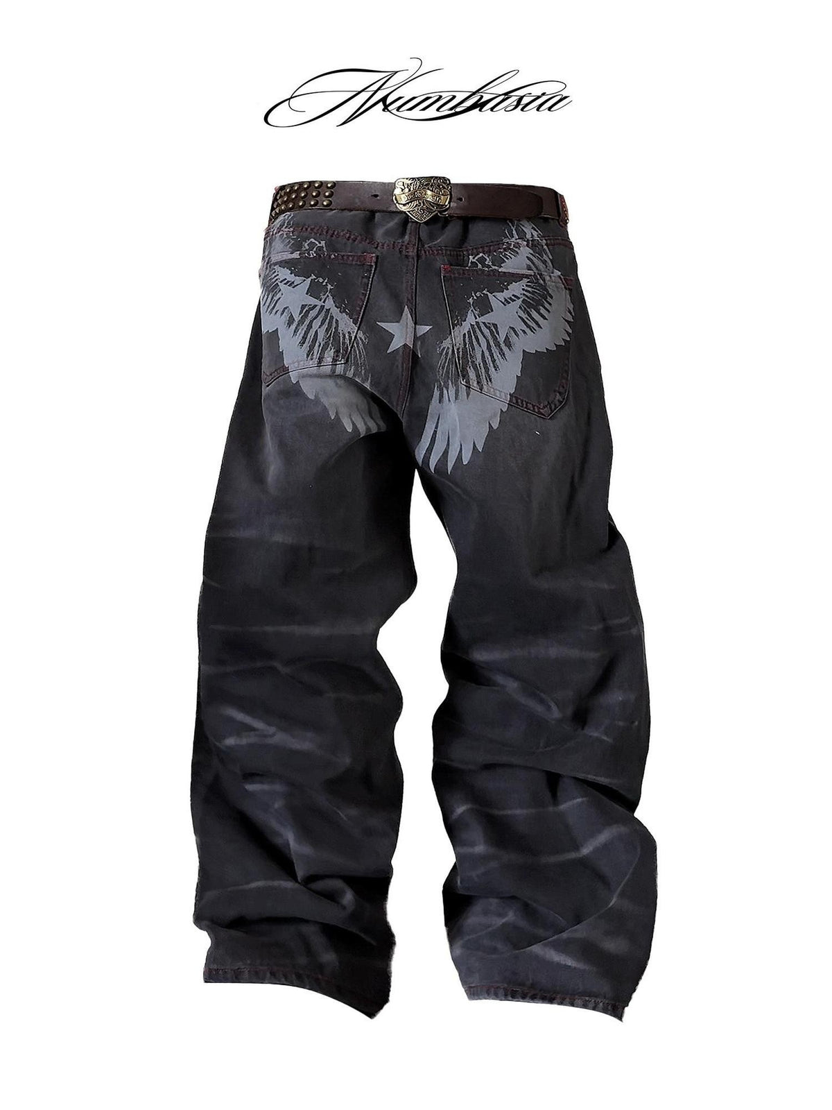 NumbAsia Winged Star Print Wave Wash Women's Cotton Relaxed Jeans