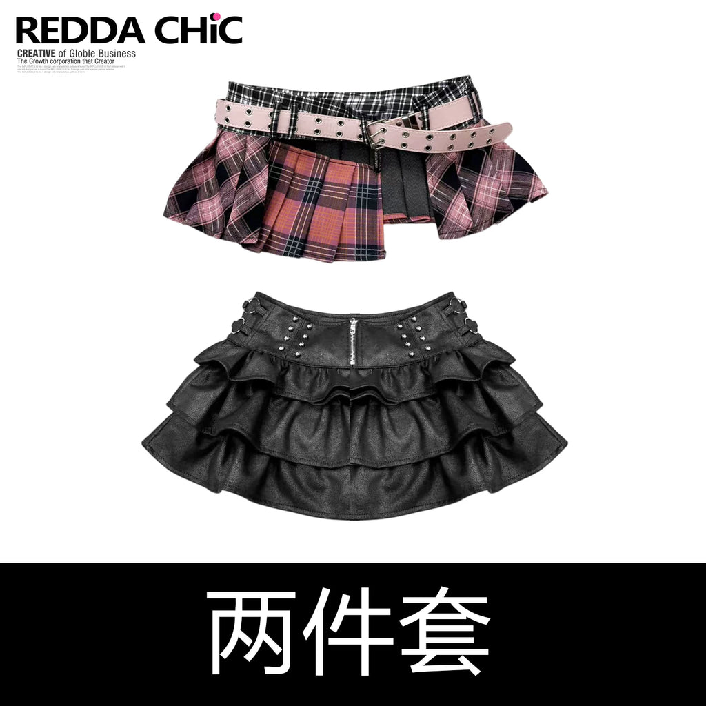 ReddaChic_Pu_Pleated_Ruffle_Flared_Mid_Waist_Ladies_Party_With_Belt_Strapless_Mini_Dresses_MISSTT