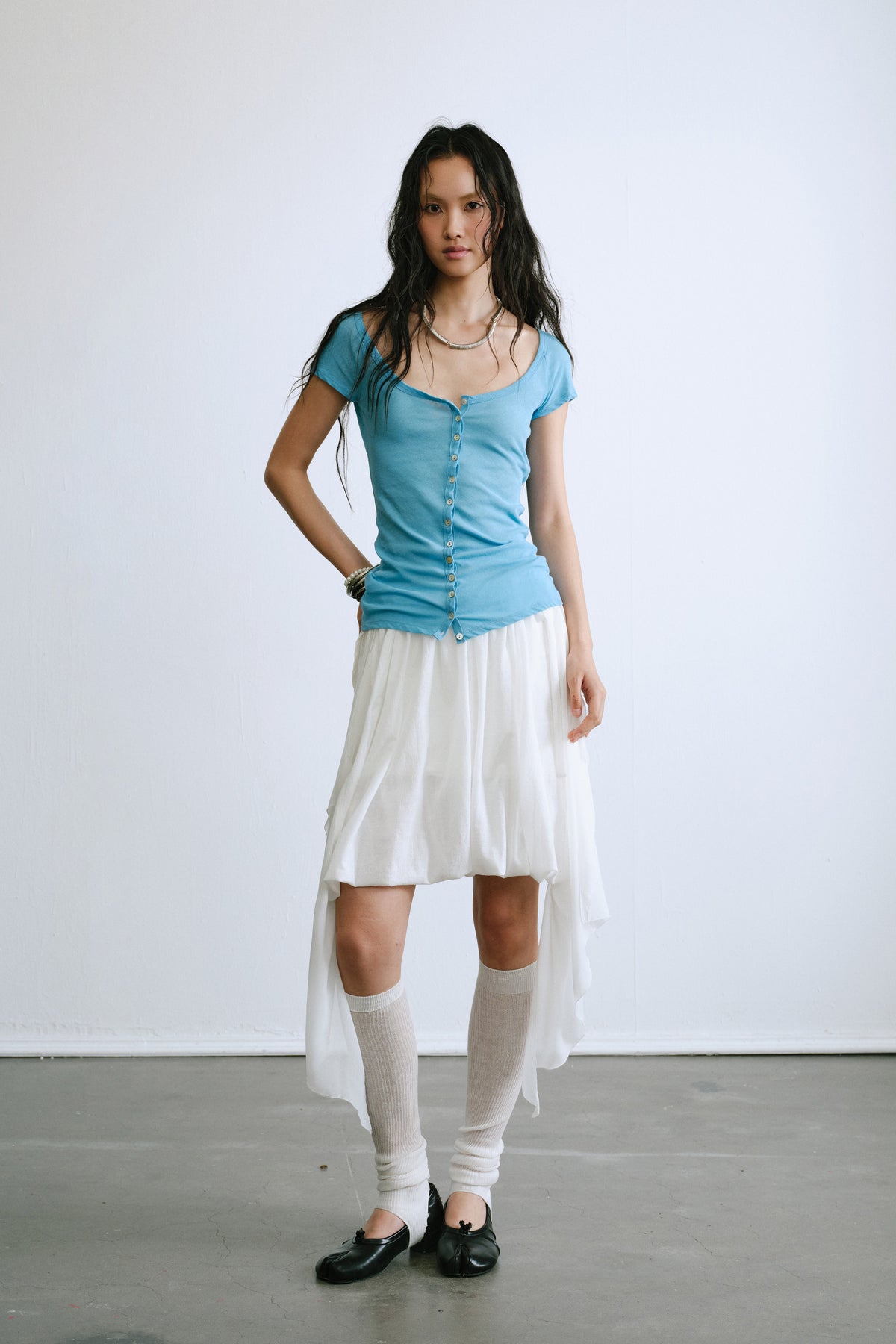 ENDO_PER_SE_Slim_Fit_U_Neck_Button_Front_Sheer_Solid_Cotton_Women's_Short_Sleeve_T-shirts_1043330188601_MISSTT