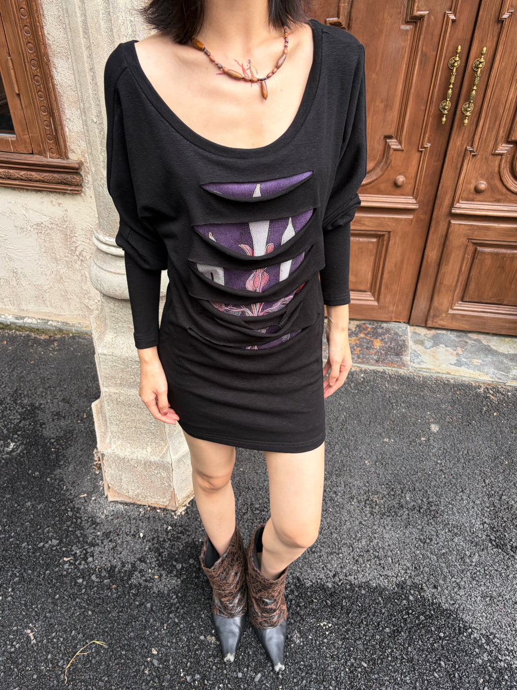 ANTIMOON_Distressed_Print_Hollow_Out_Patchwork_Women's_Cotton_Long_Sleeve_T-shirts_1075299063046_MISSTT