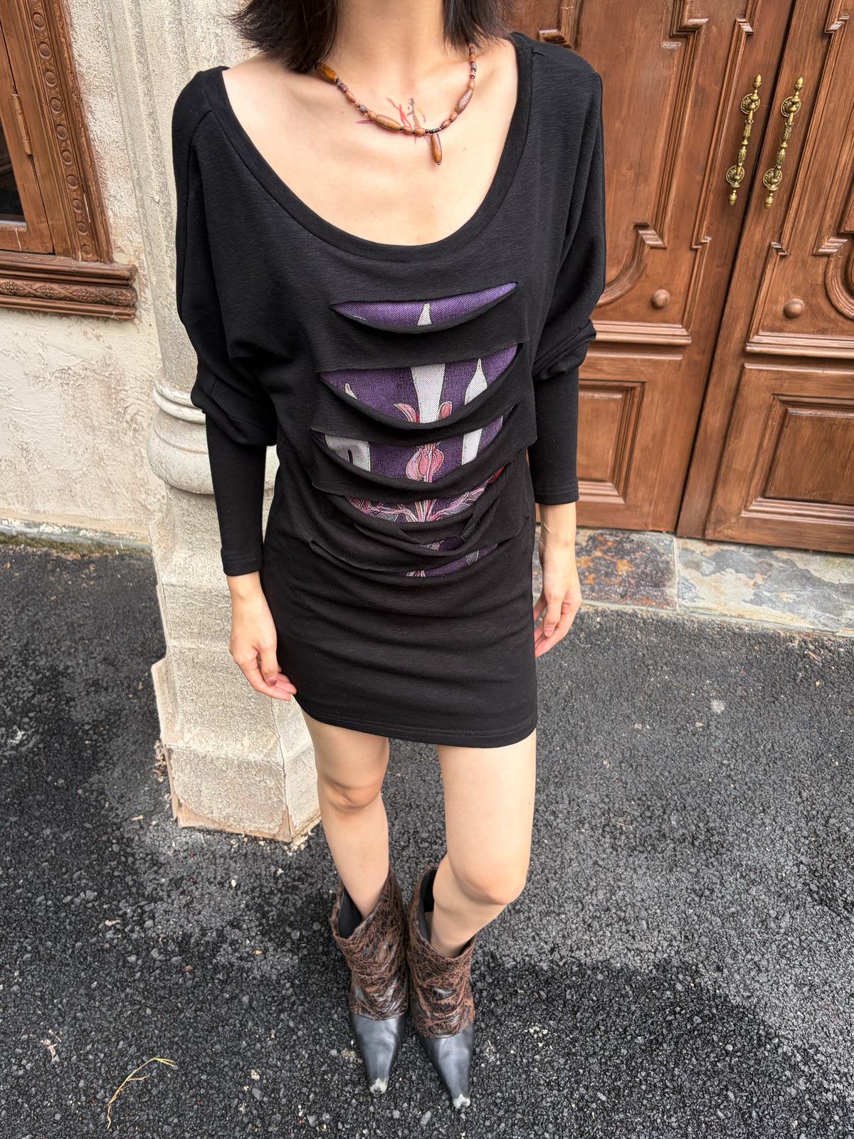 ANTIMOON_Distressed_Print_Hollow_Out_Patchwork_Women's_Cotton_Long_Sleeve_T-shirts_1075299063046_MISSTT