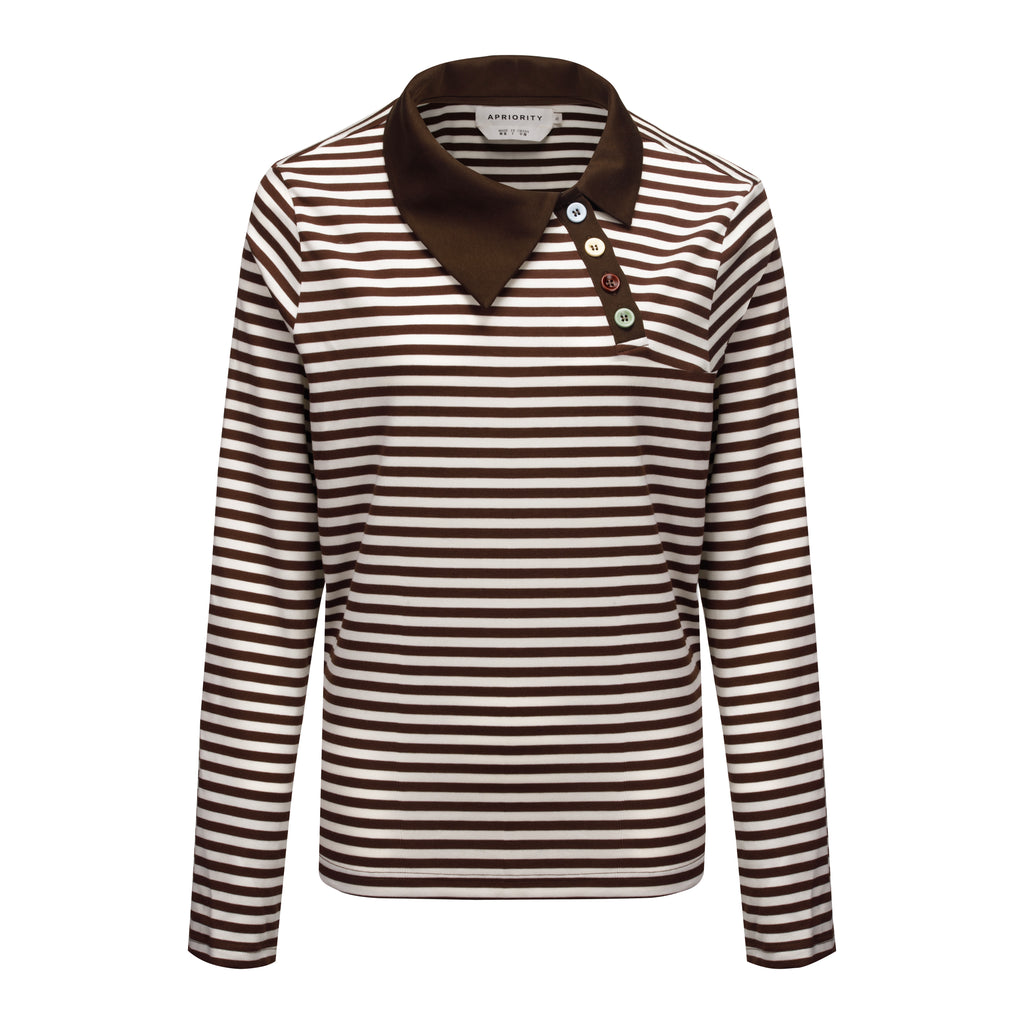 APRIORITY_Irregular_Button_V-neck_Striped_Lyocell_Women's_Casual_Shirts_958252863830_MISSTT