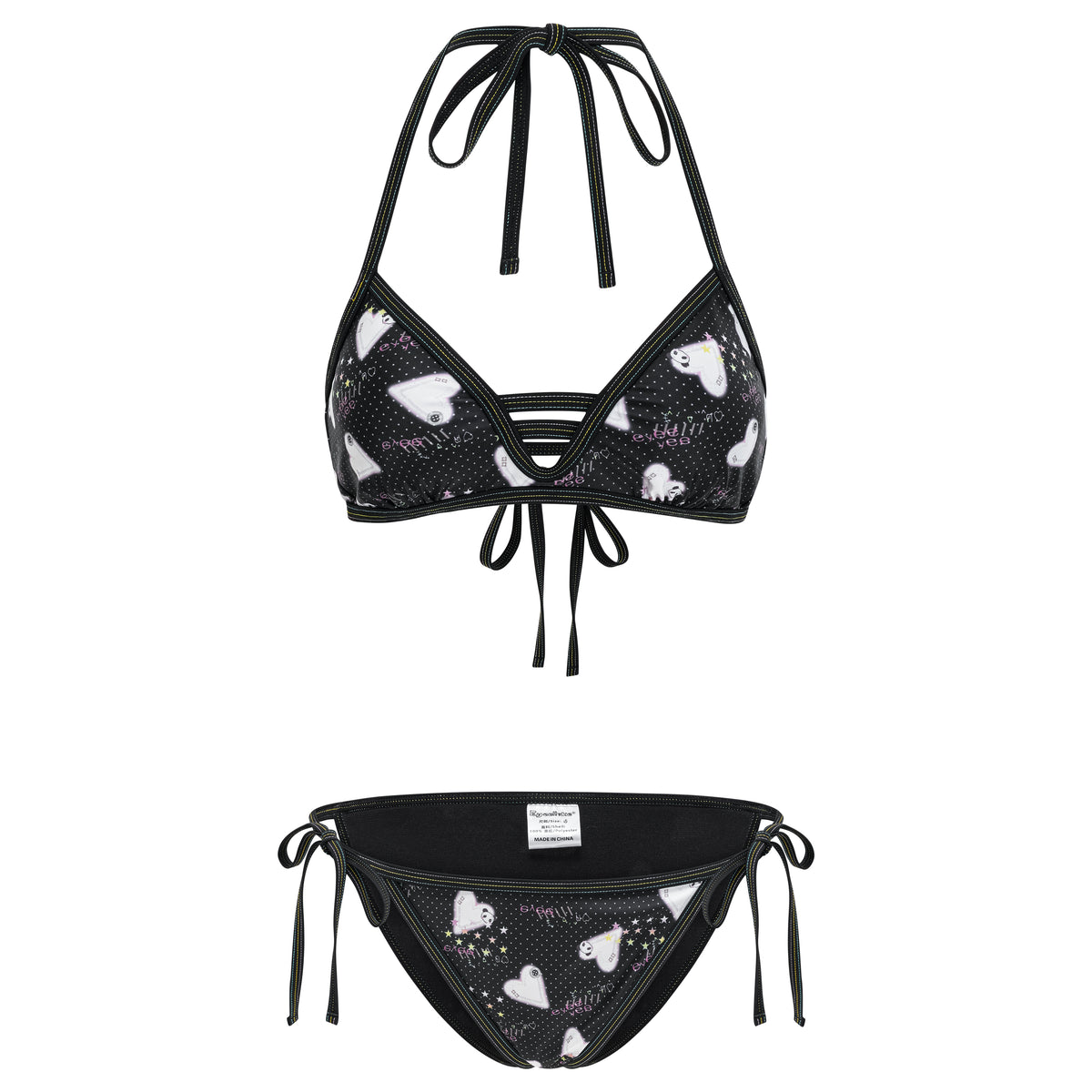 eyeellike_Red_Panda_Heart_Print_Trim_Strappy_Cutout_Women's_Triangle_Bikinis_963407004739_MISSTT