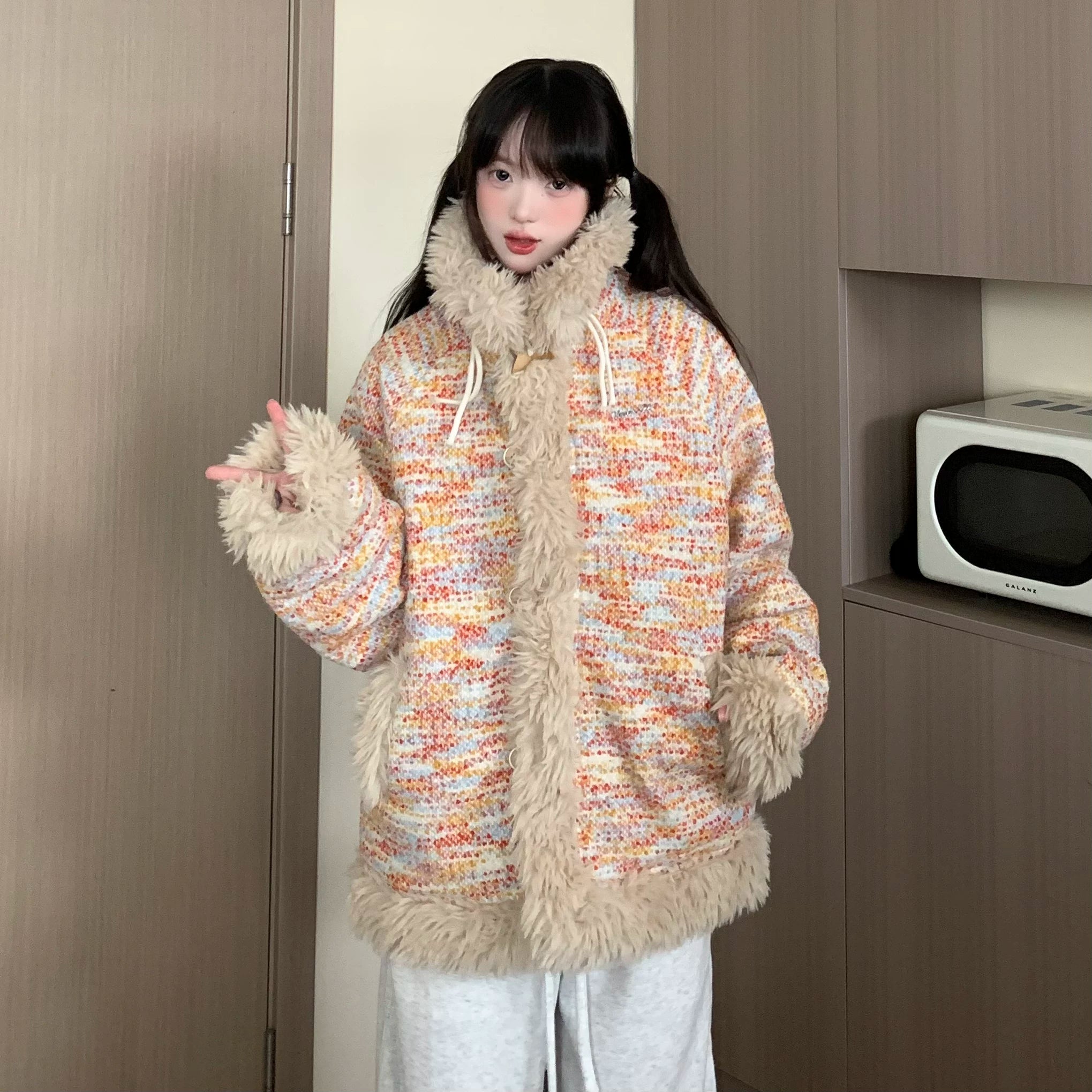 EZEK_Multicolor_Sherpa_Patchwork_Tweed_Inspired_Women's_Faux_Sherpa_Puffer_Jackets_851823338496_MISSTT