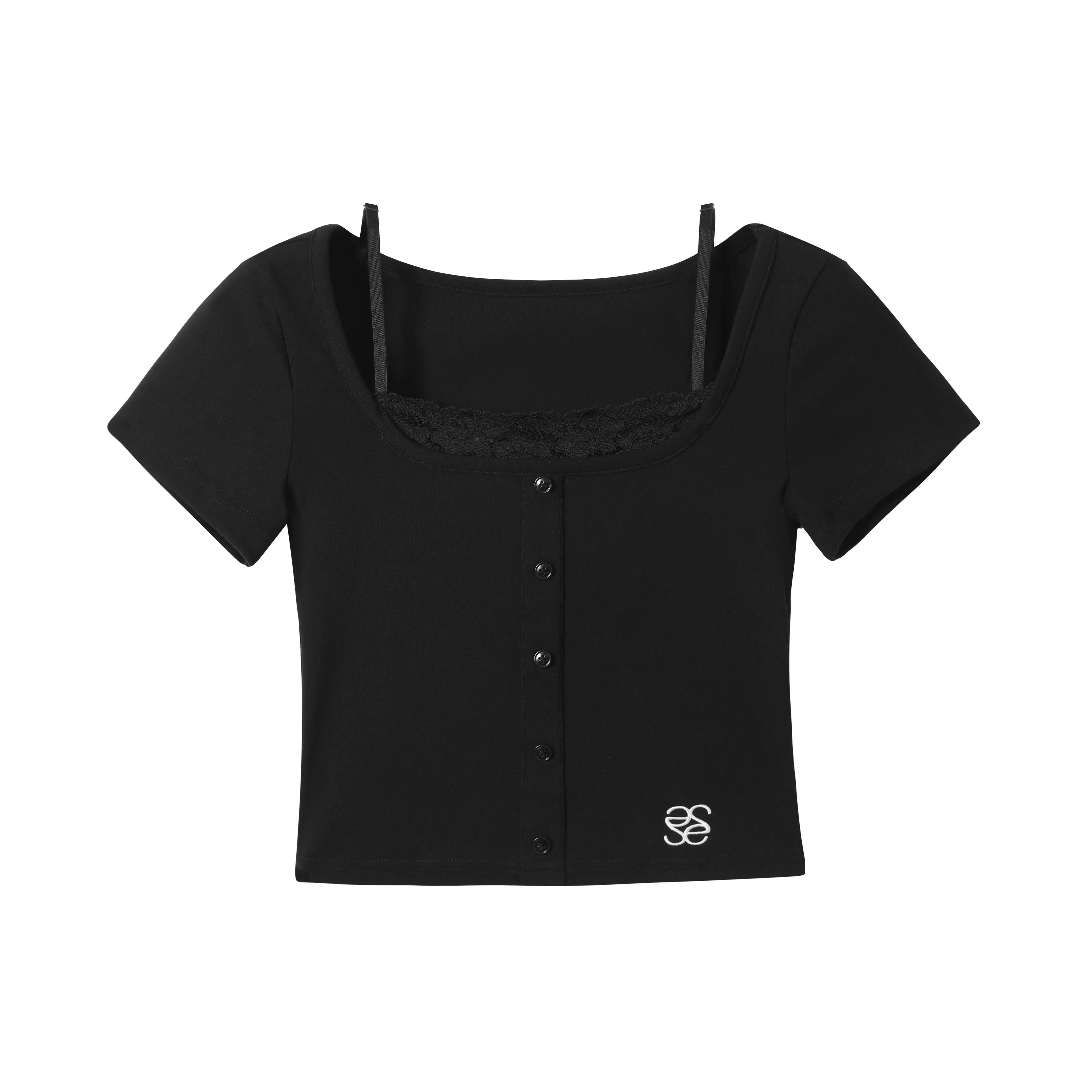 SereneEase_Black_Lace_Splice_U_Neck_Faux_Two_Piece_Women's_Viscose_Blend_Crop_Tops_779871500112_MISSTT
