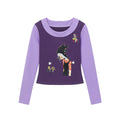 BlackBerry_Purple_Patchwork_Cat_Eye_Print_Women's_Cotton_Blend_Long_Sleeve_T-shirts_1000822575733_MISSTT