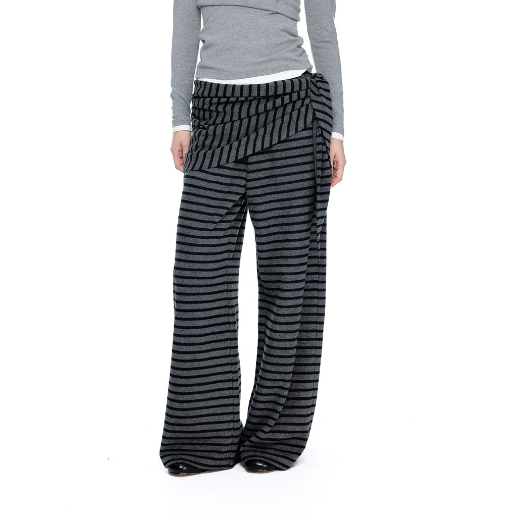 EZEK_Gray_Black_Striped_Layered_Knit_Pocket_Women's_Cotton_Blend_Palazzo_Pants_990585027054_MISSTT