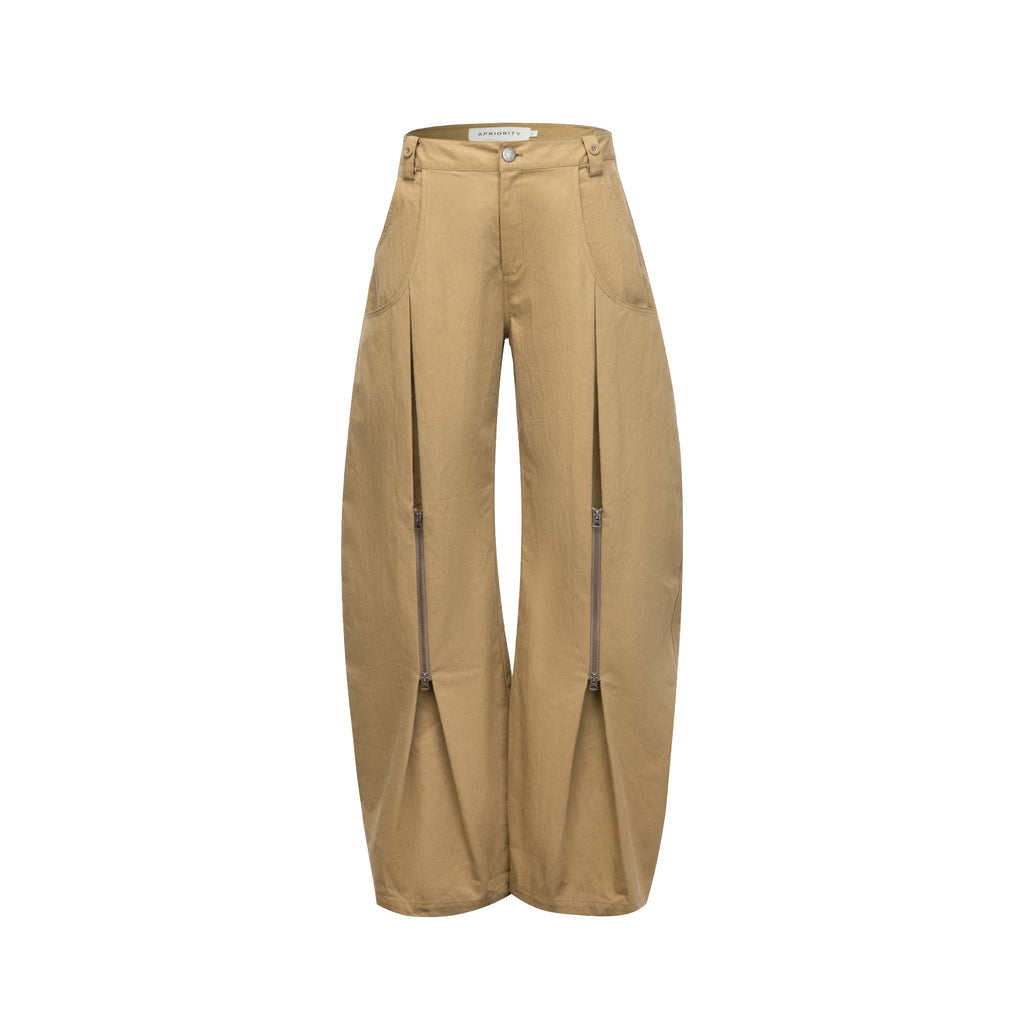 APRIORITY_Khaki_Pleated_Double_Zipper_Vintage_Structured_Women's_Cotton_Tapered_Pants_1003192626030_MISSTT