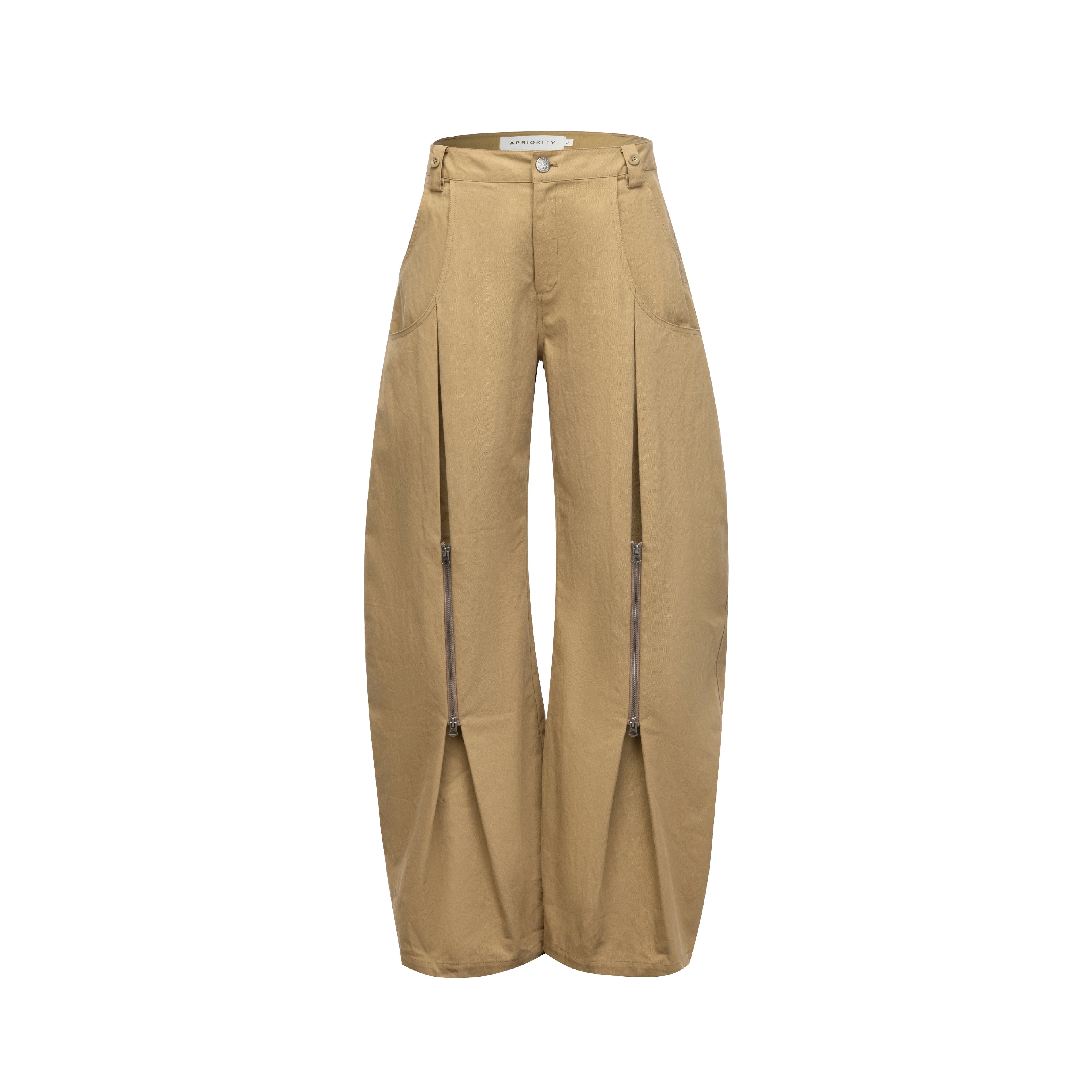 APRIORITY_Khaki_Pleated_Double_Zipper_Vintage_Structured_Women's_Cotton_Tapered_Pants_1003192626030_MISSTT