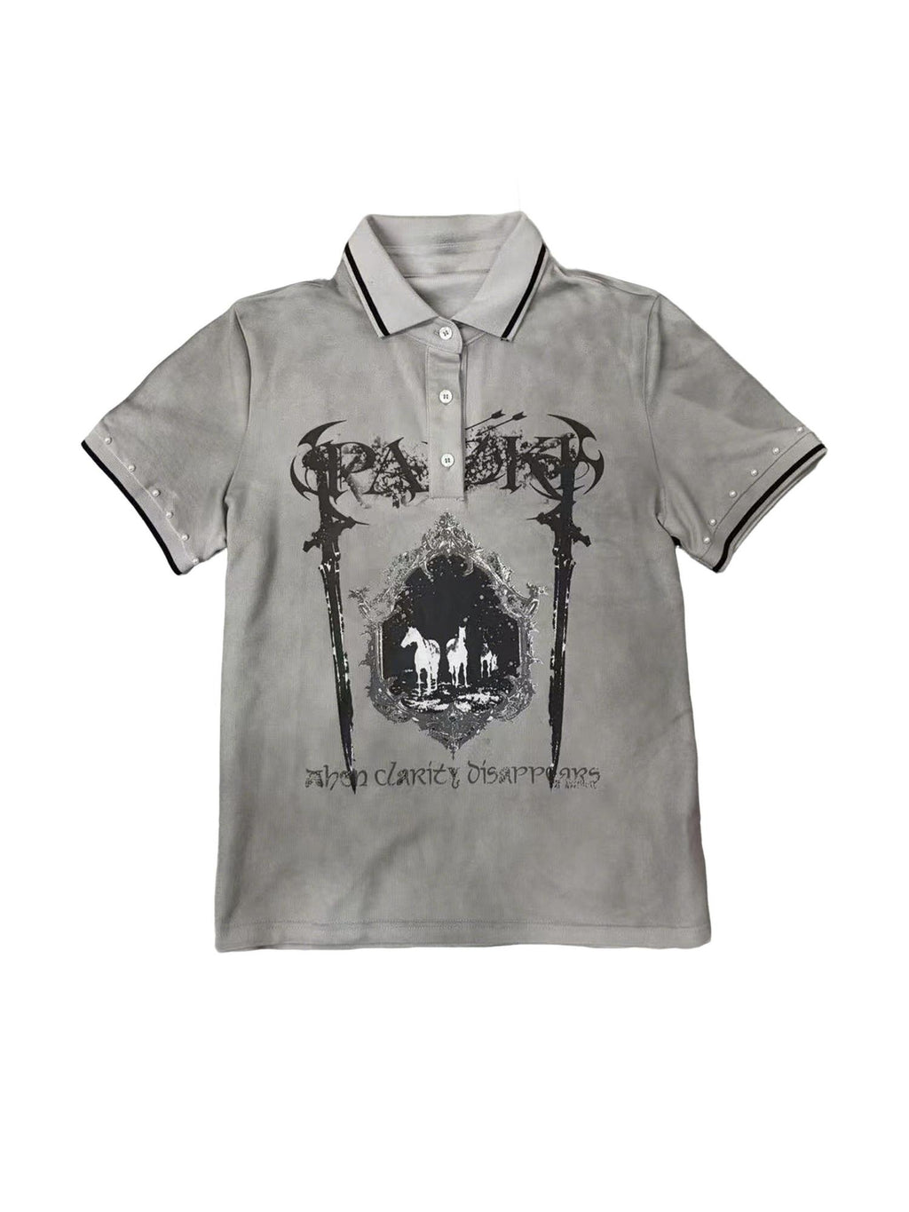PAIKI 100% Cotton Gothic Embossed Unisex Horse Graphic Short Sleeve T-Shirts