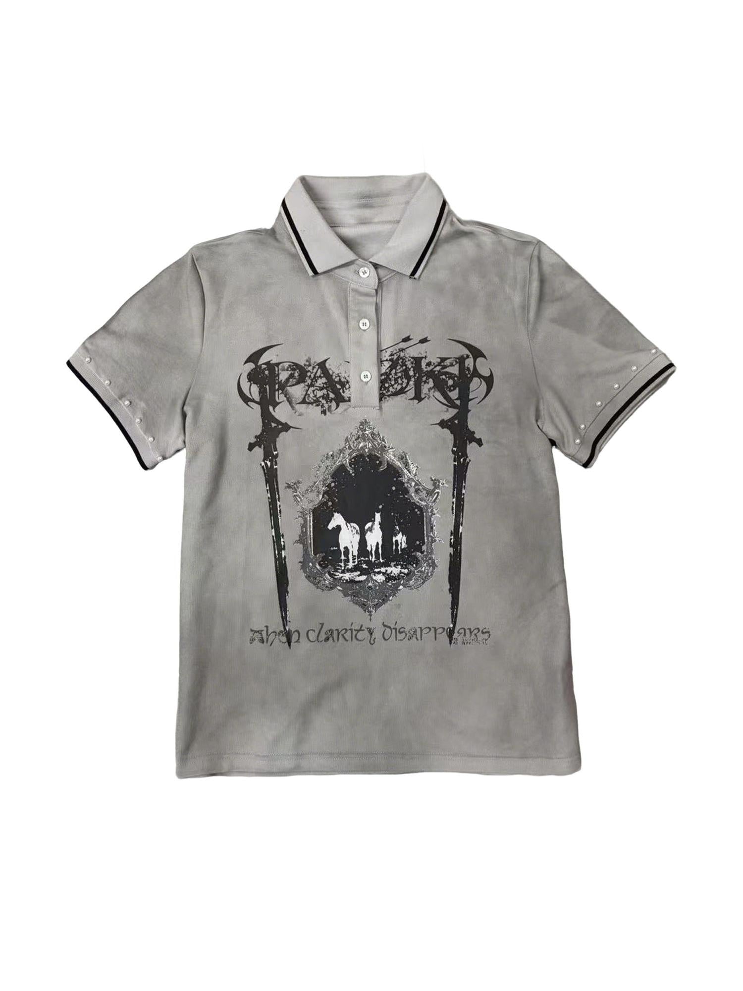 PAIKI 100% Cotton Gothic Embossed Unisex Horse Graphic Short Sleeve T-Shirts