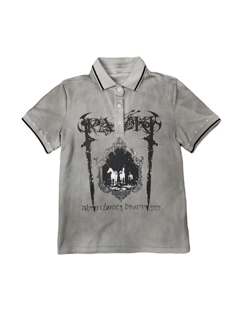 PAIKI 100% Cotton Gothic Embossed Unisex Horse Graphic Short Sleeve T-Shirts