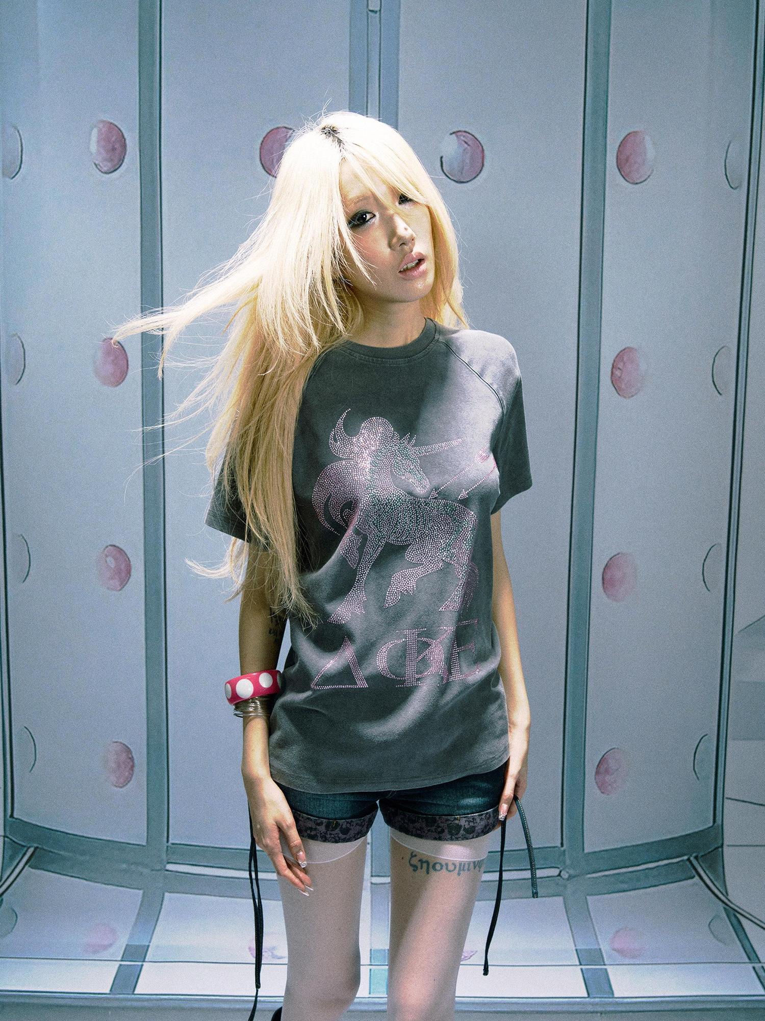 PAIKI 100% Cotton Sorona Studded Crewneck Unisex Pony Print Short Sleeve T-Shirts